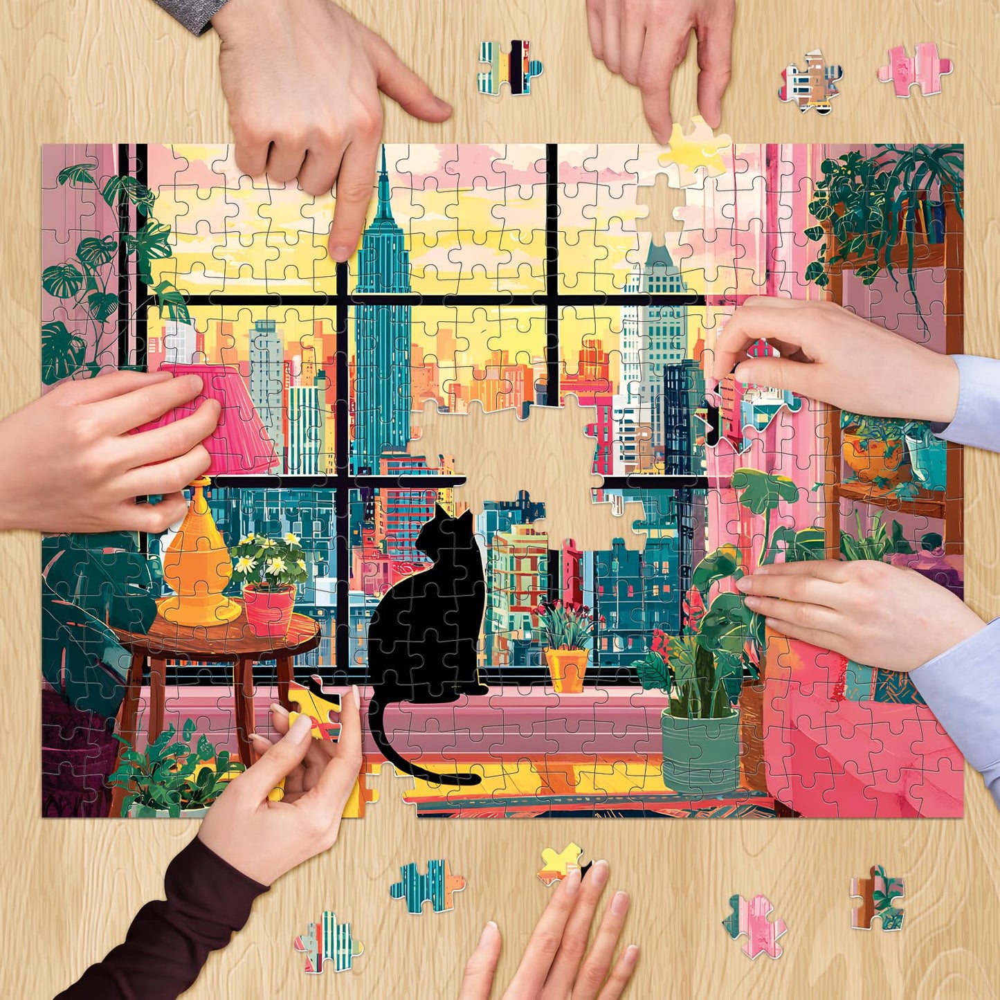 XAPAEG 500-Piece Black Cat City Jigsaw Puzzle for Adults – Interlock Back, 20.5 x 15 in