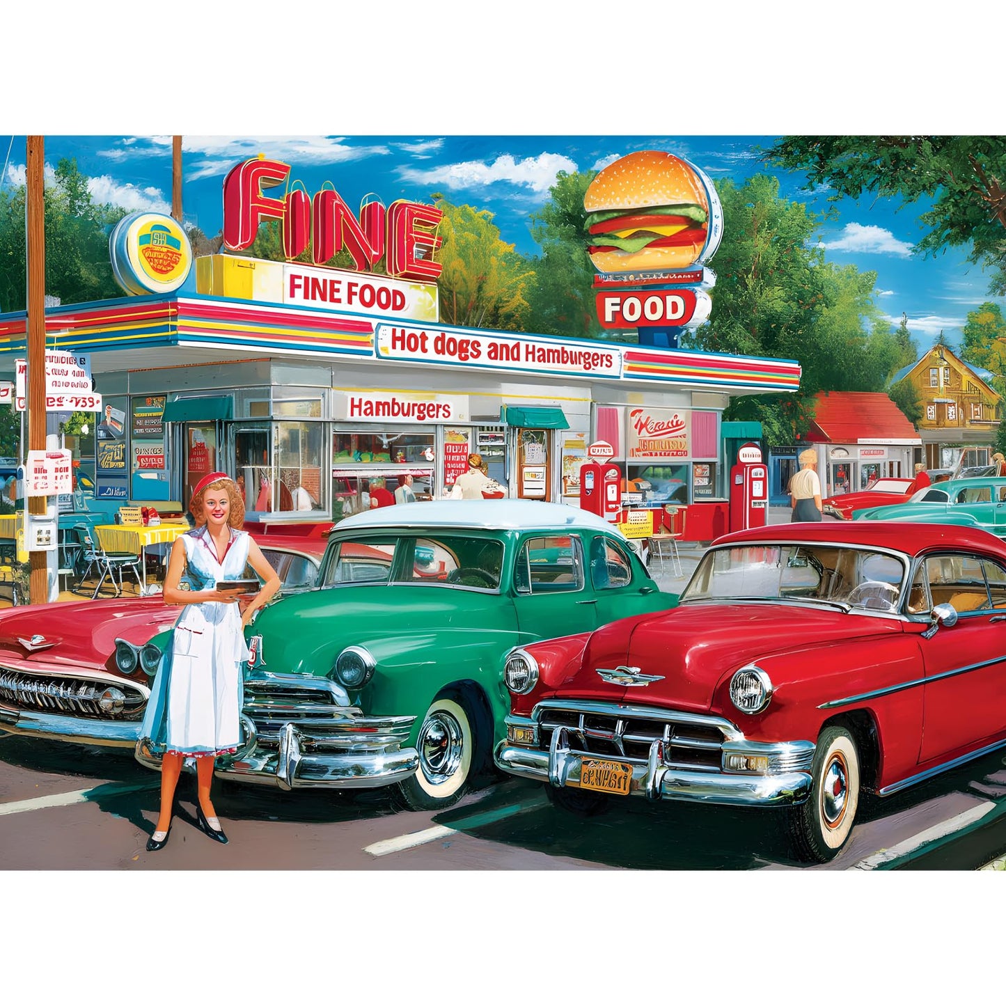 XAPAEG 500-Piece Retro Cars & Food Station Jigsaw Puzzle – Interlocking, 20.5 x 15 in