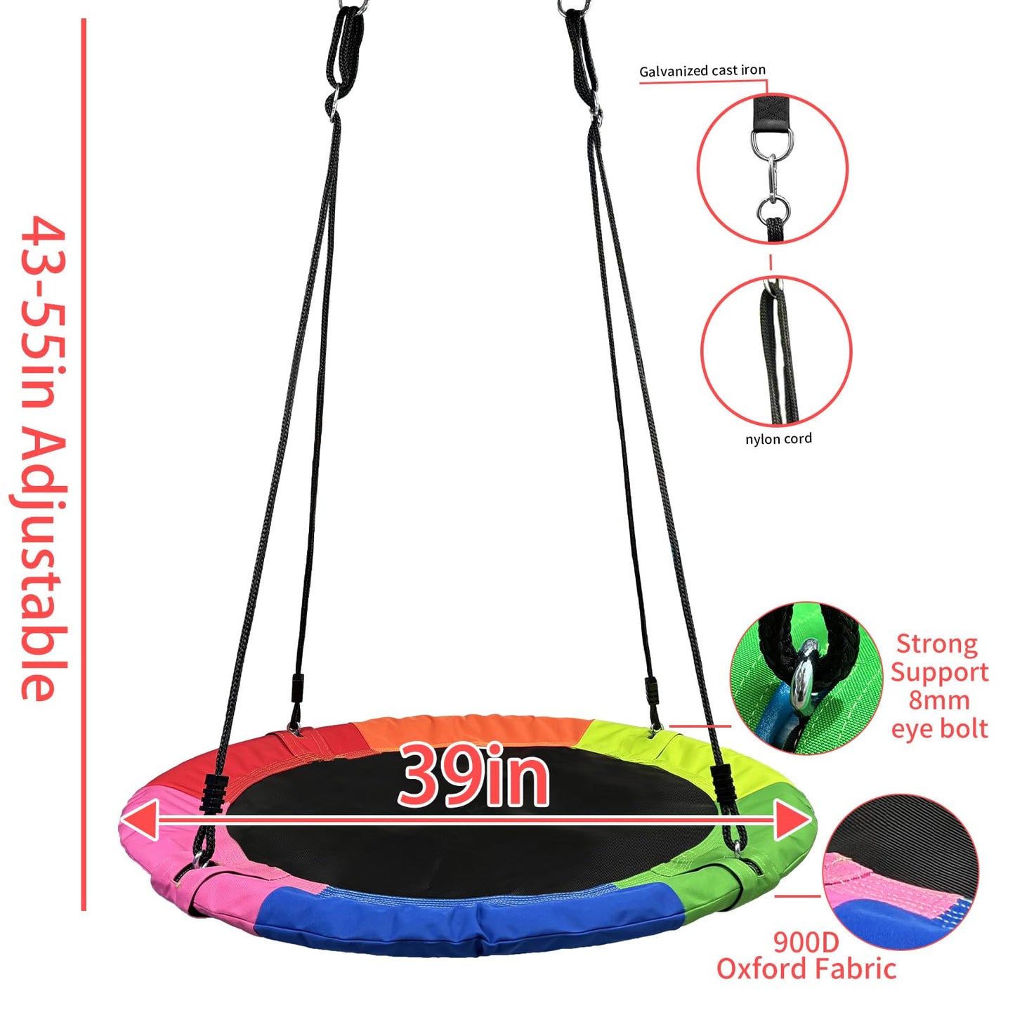 Xapigo 40-Inch Saucer Tree Swing — Adjustable Straps, 900 lbs Capacity, Indoor & Outdoor