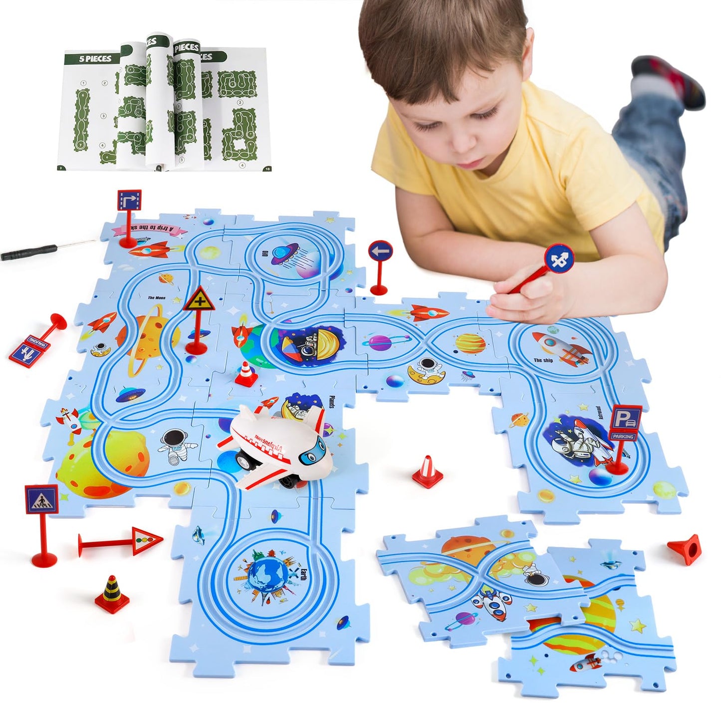 XAZASTOV Plastic Floor Puzzles for Kids – Airplane Toy Car Play Set (Ages 3–6)