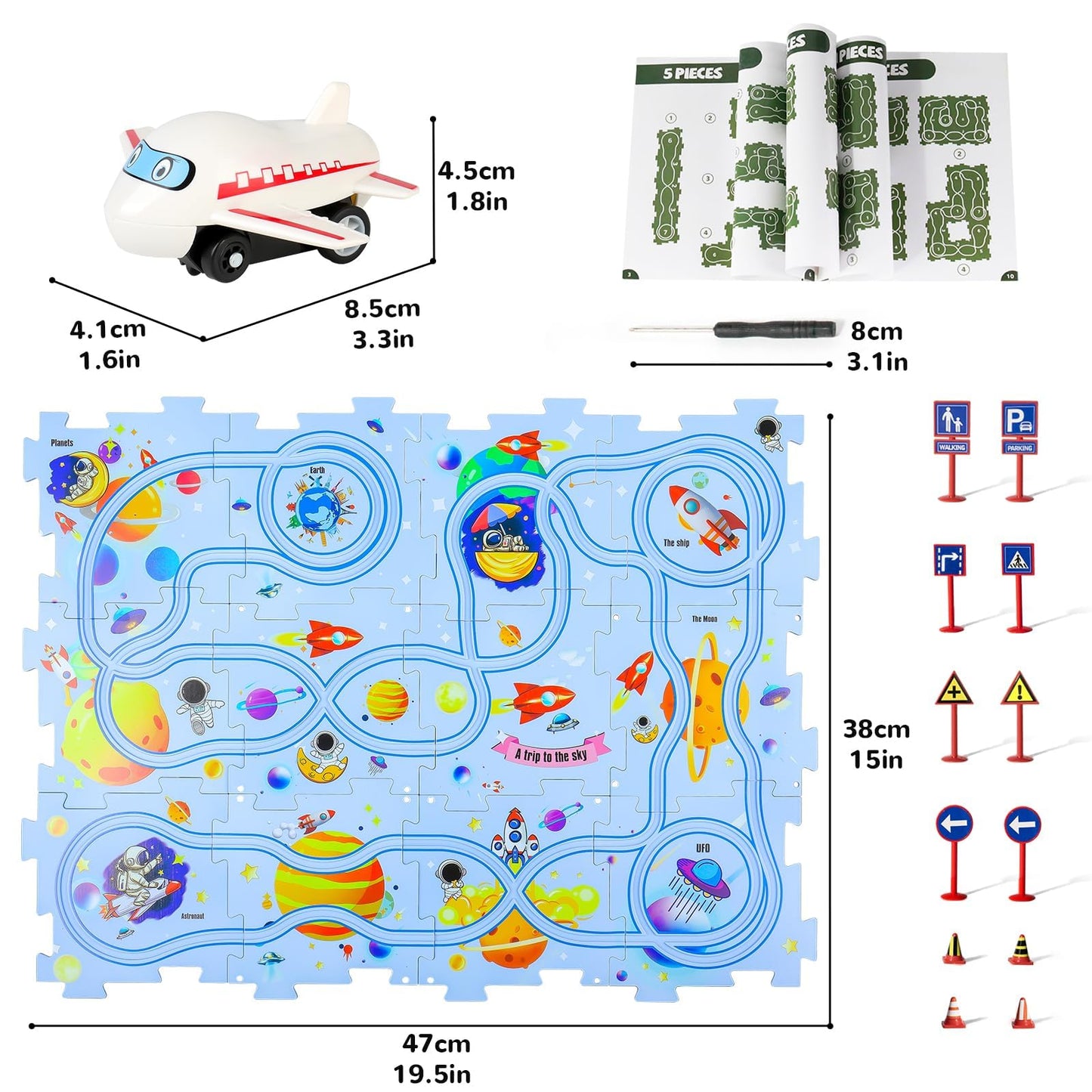 XAZASTOV Plastic Floor Puzzles for Kids – Airplane Toy Car Play Set (Ages 3–6)