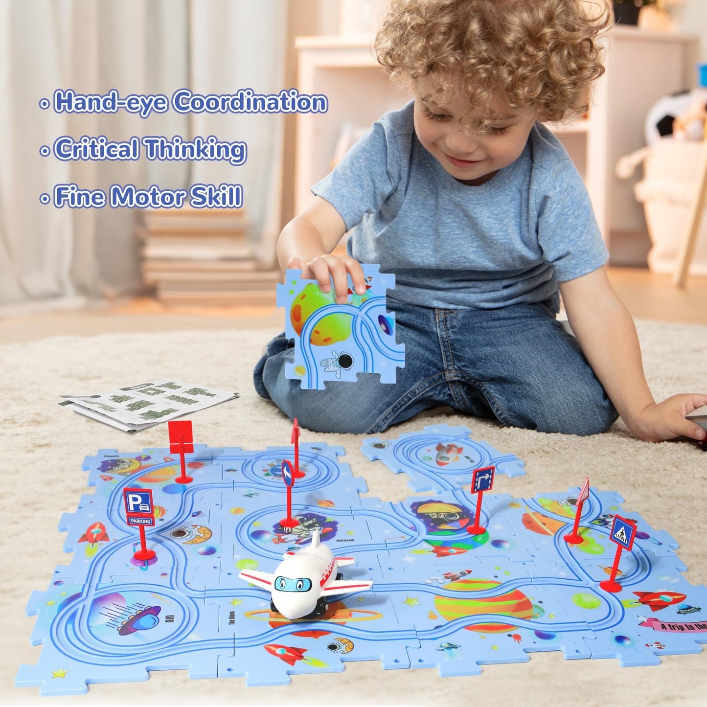 XAZASTOV Plastic Floor Puzzles for Kids – Airplane Toy Car Play Set (Ages 3–6)