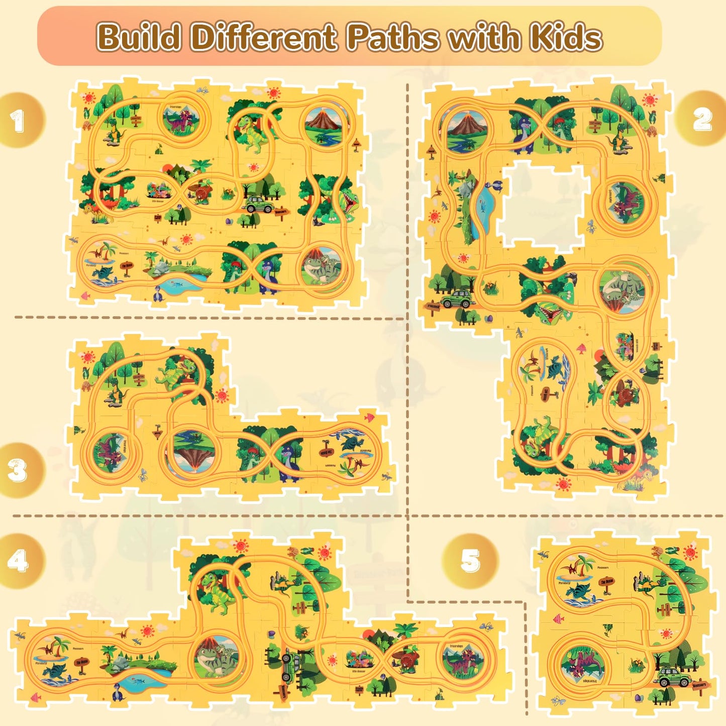 XAZASTOV Plastic Floor Puzzles for Kids 3-5 | Puzzle Track Car Set | Montessori Toys for Boys 3-6
