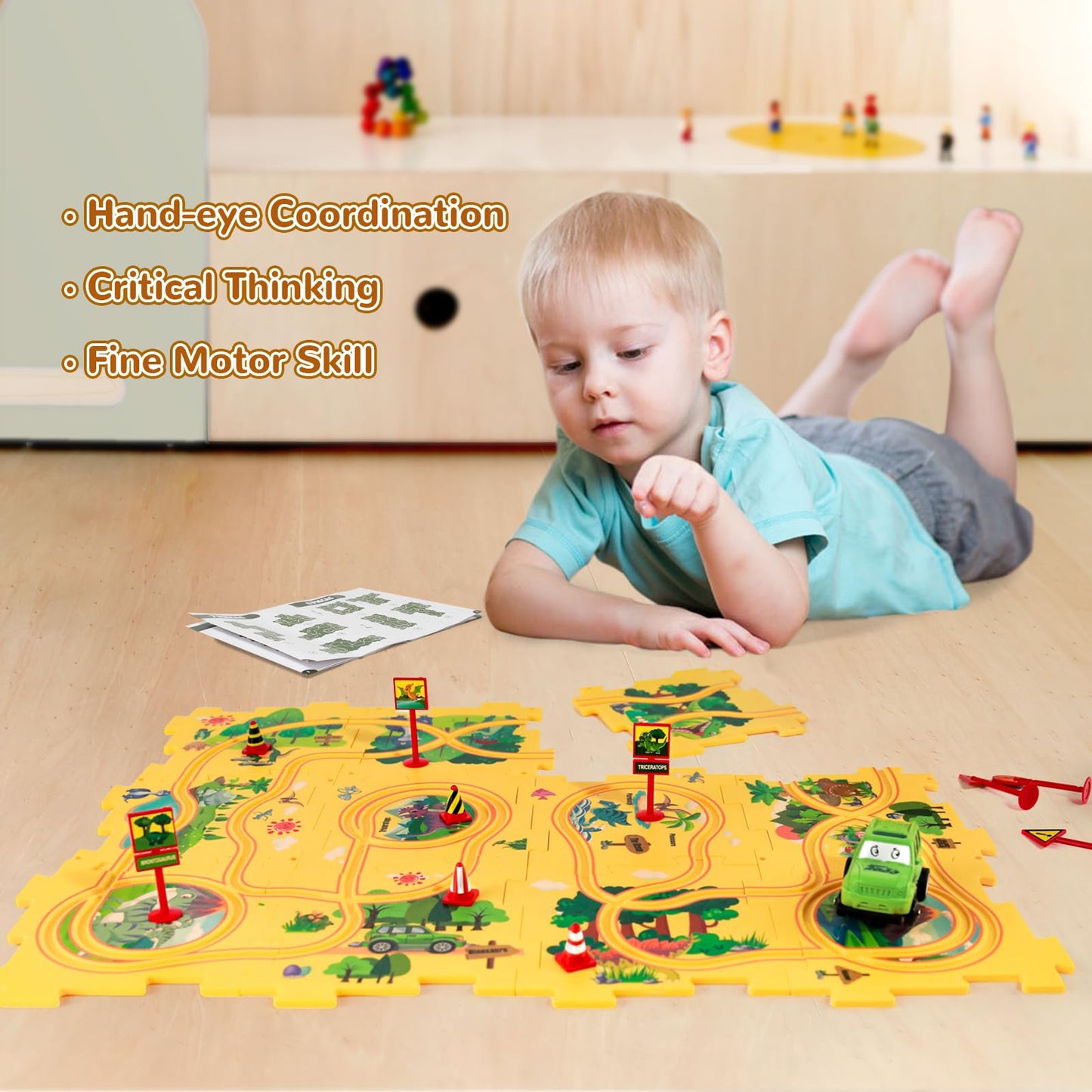 XAZASTOV Plastic Floor Puzzles for Kids 3-5 | Puzzle Track Car Set | Montessori Toys for Boys 3-6