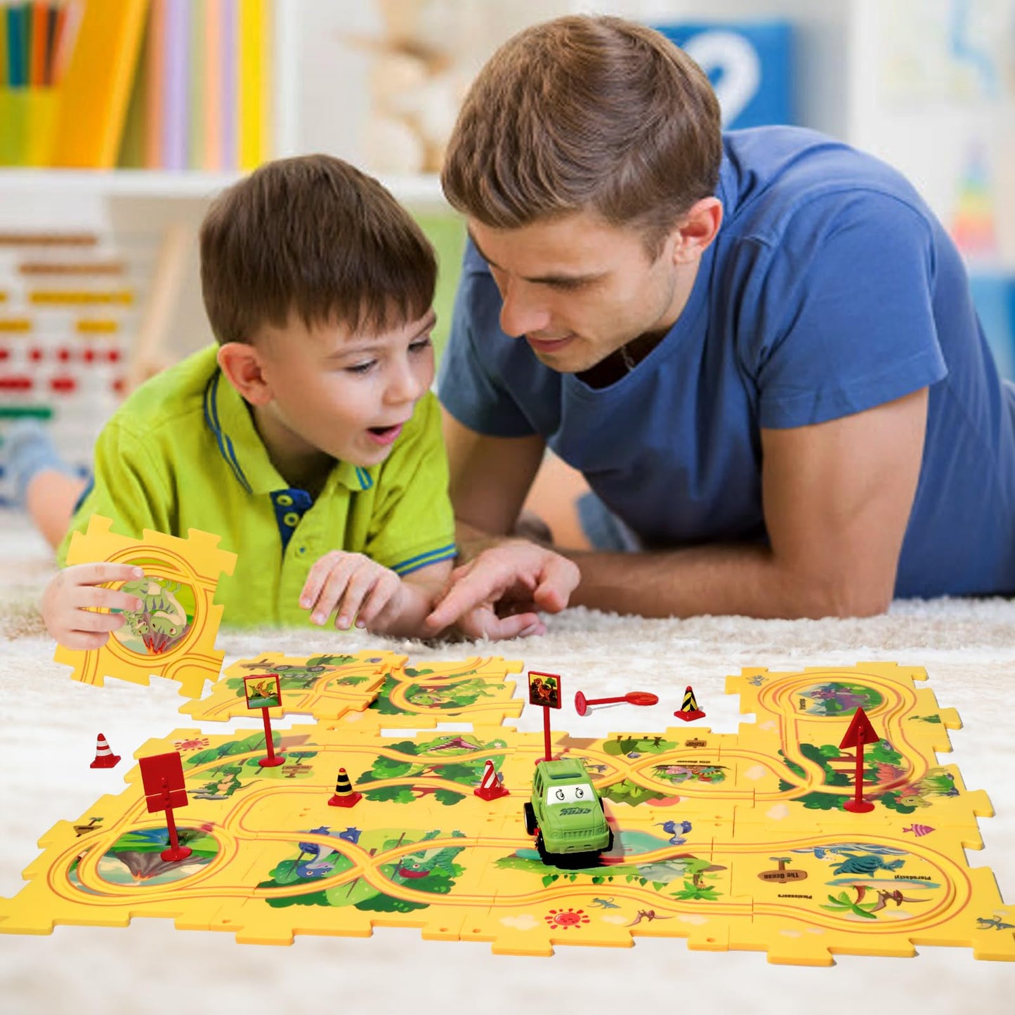 XAZASTOV Plastic Floor Puzzles for Kids 3-5 | Puzzle Track Car Set | Montessori Toys for Boys 3-6