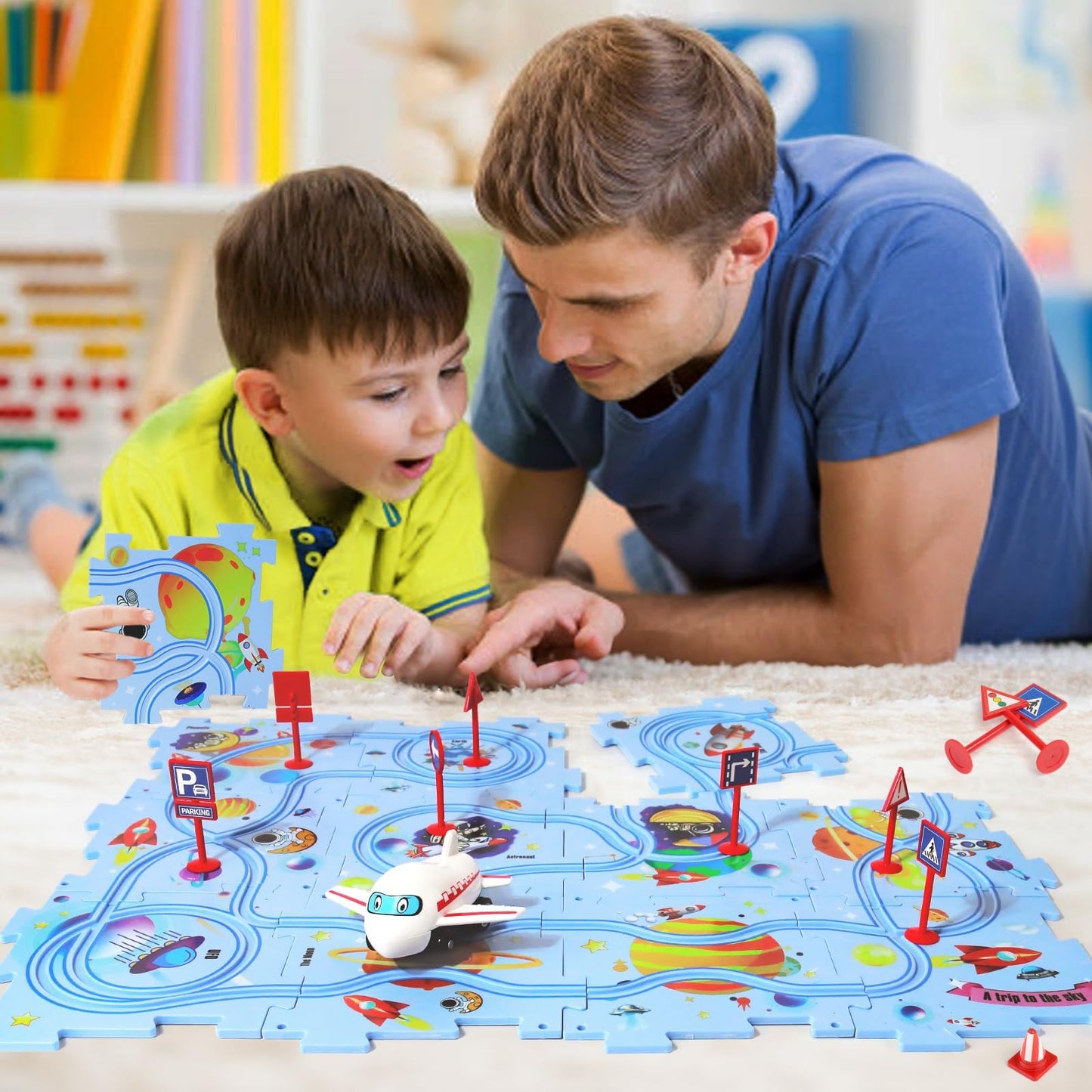 XAZASTOV Plastic Floor Puzzles for Kids – Airplane Toy Car Play Set (Ages 3–6)