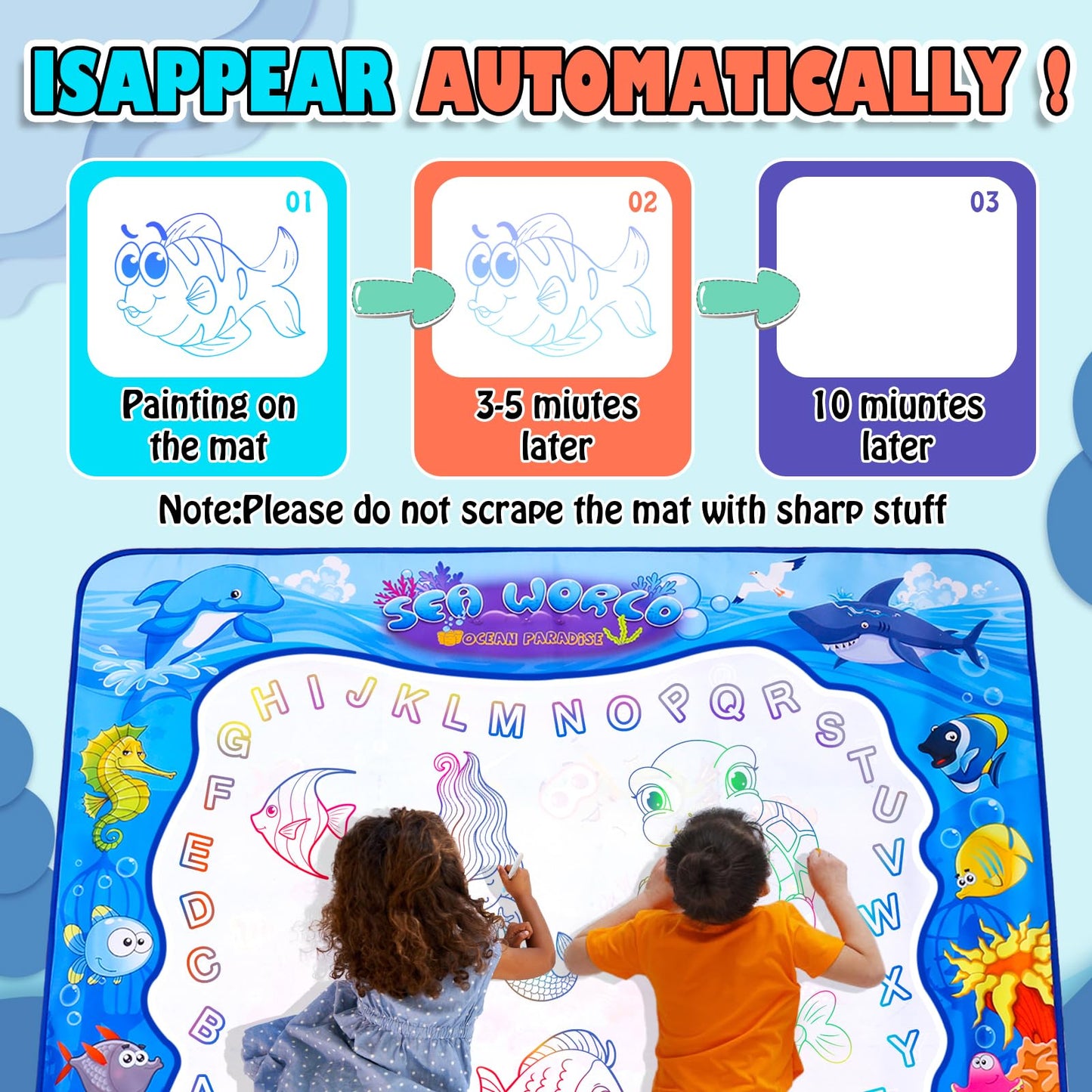 XBagSJ Ocean Large Water Doodle Mat for Toddlers – 39x31 in, Mess-Free Coloring