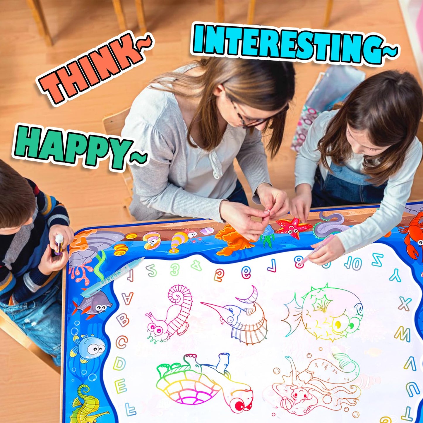 XBagSJ Ocean Large Water Doodle Mat for Toddlers – 39x31 in, Mess-Free Coloring