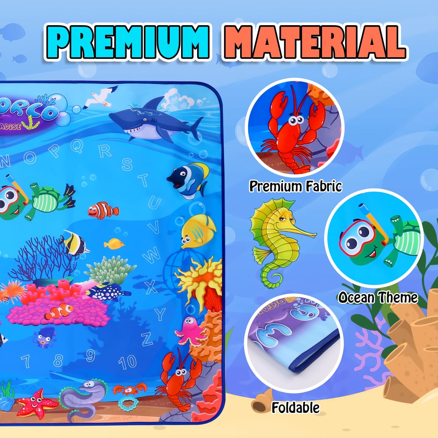 XBagSJ Ocean Large Water Doodle Mat for Toddlers – 39x31 in, Mess-Free Coloring