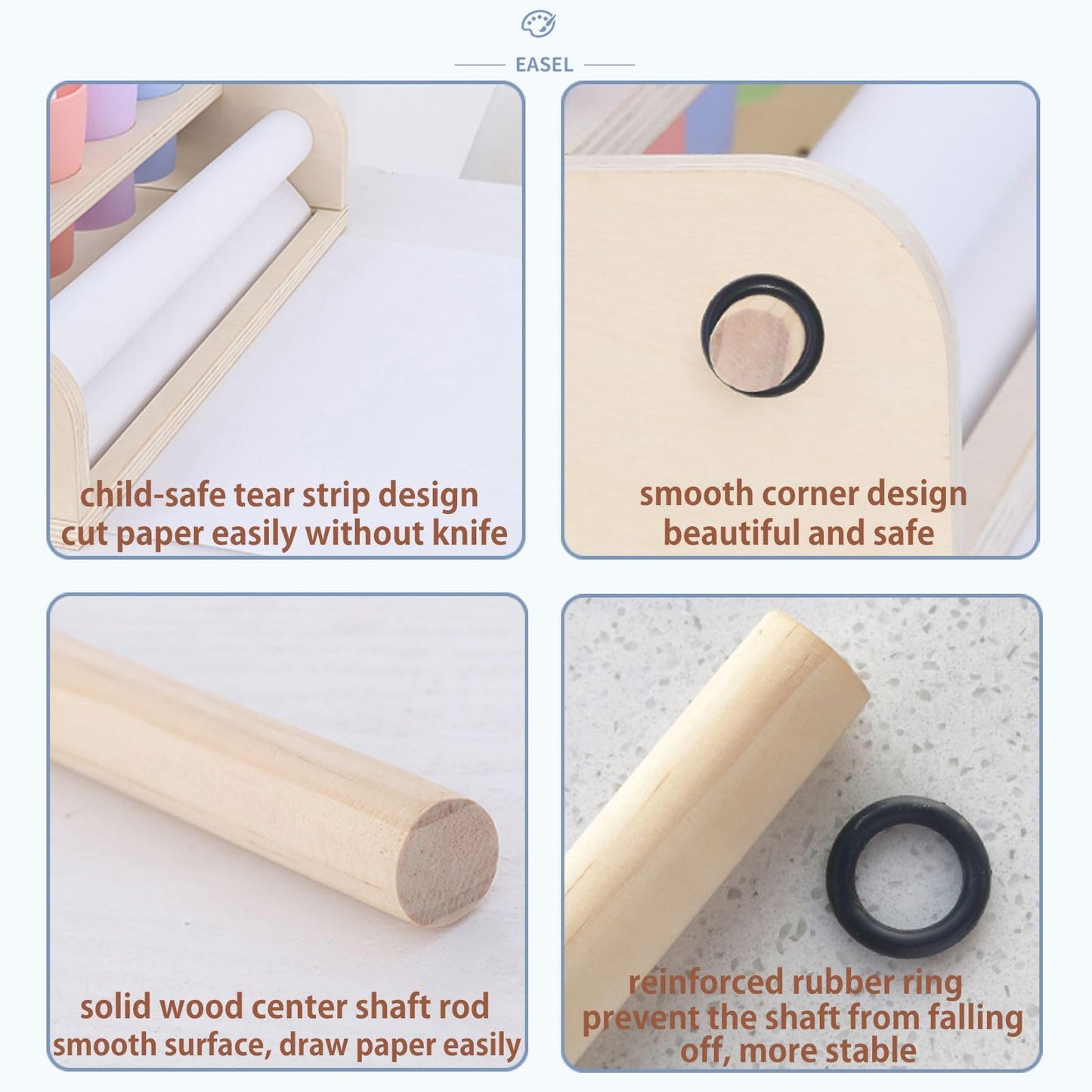 XDONEF Wooden Tabletop Paper Roll Dispenser – 11.4in x 98.4ft, 4 Pencil Cups, Kids Art Desk Easel