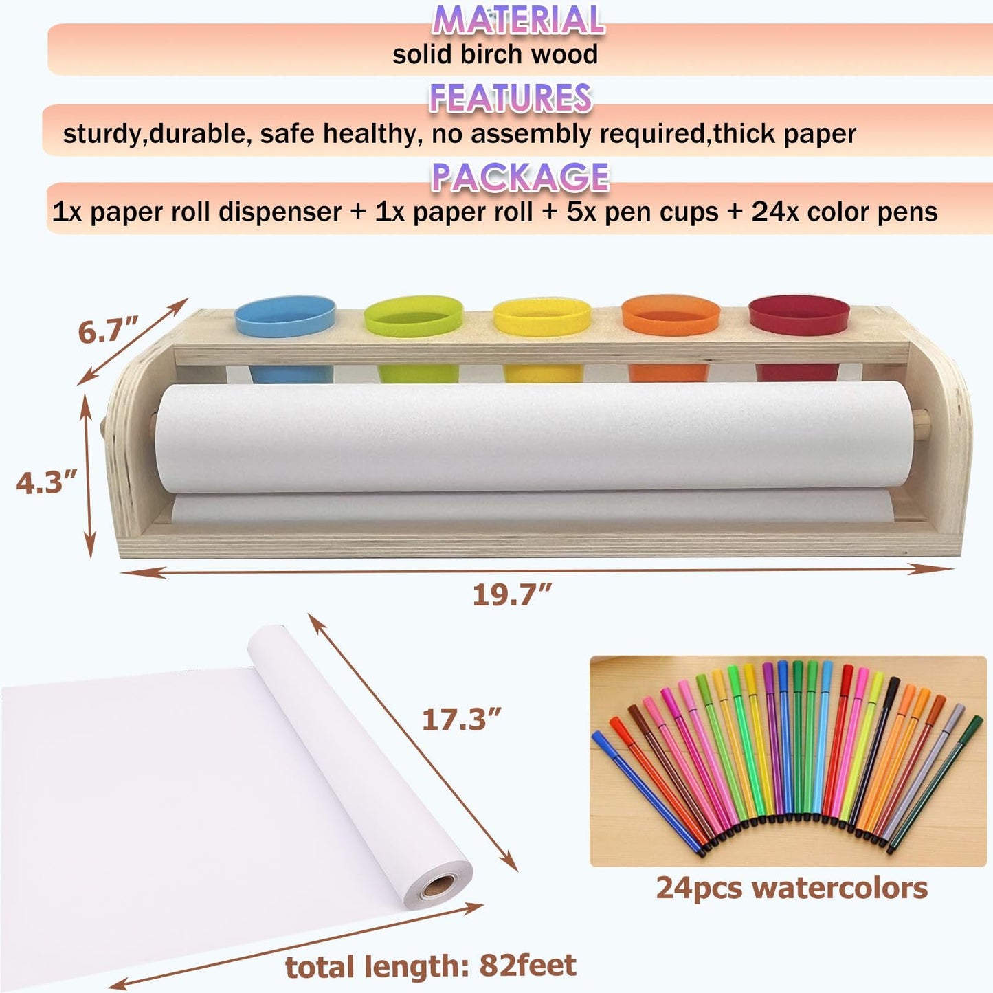 XDONEF Table Top Paper Roll Dispenser – Wooden Art Paper Holder with 82 ft Roll
