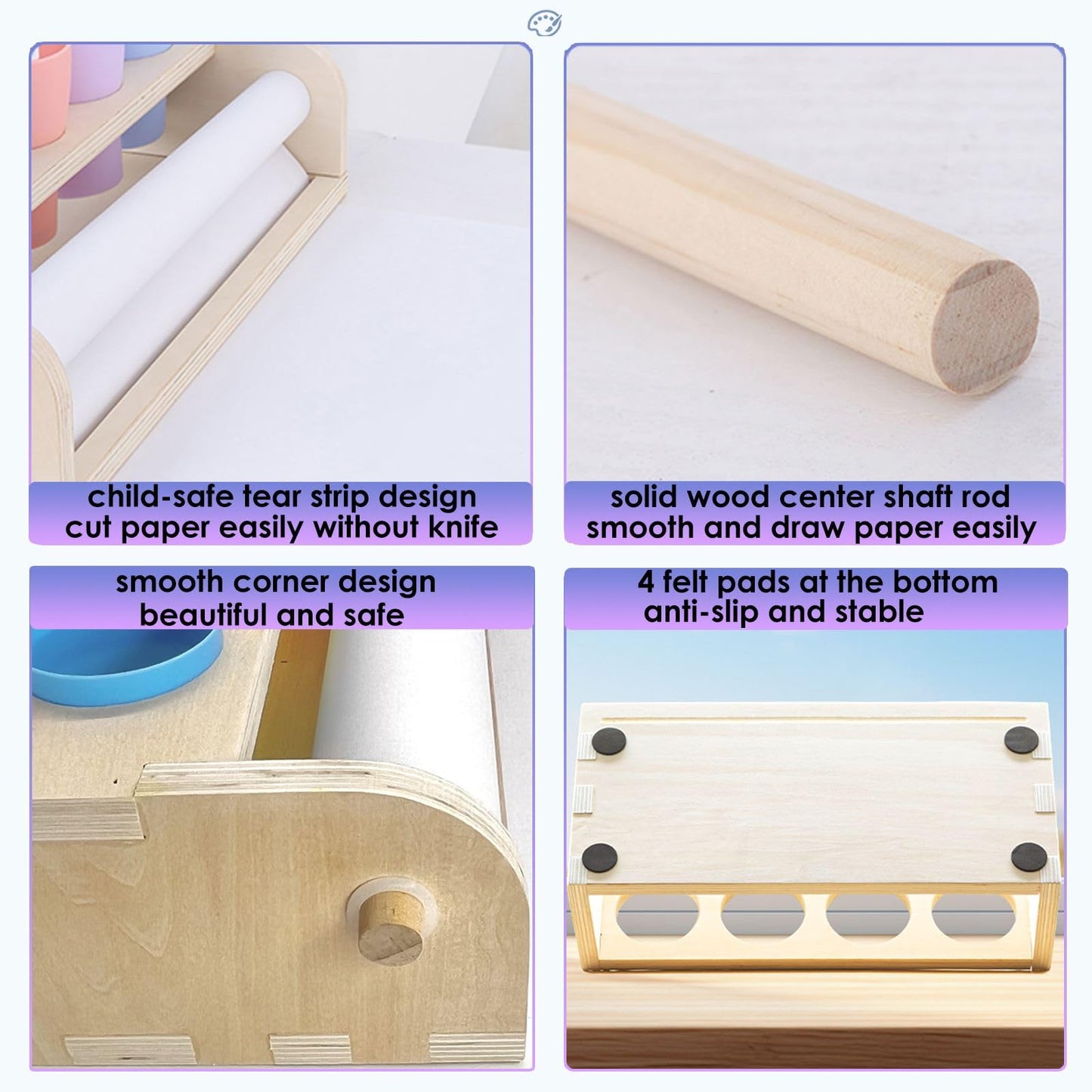 XDONEF Table Top Paper Roll Dispenser – Wooden Art Paper Holder with 82 ft Roll