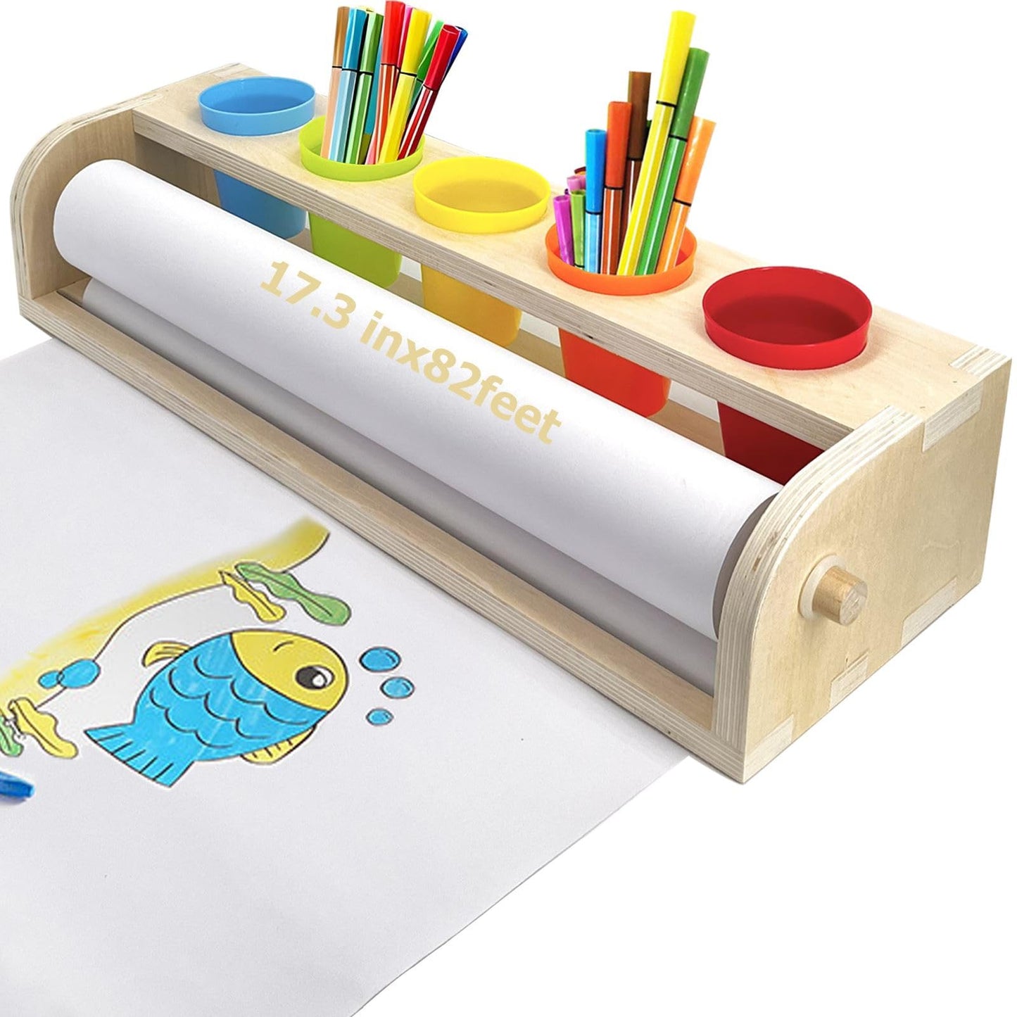 XDONEF Table Top Paper Roll Dispenser – Wooden Art Paper Holder with 82 ft Roll