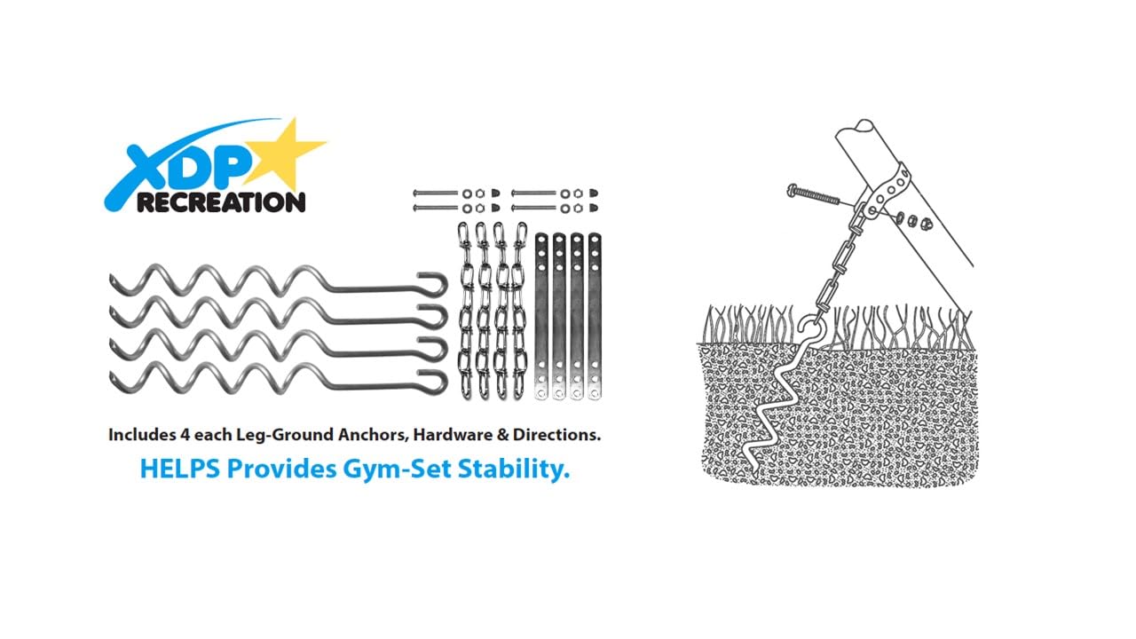 XDP Recreation Metal Ground Anchor Kit – 4pc Auger-Style Anchors for Swing Sets, Trampolines & Outdoor Furniture