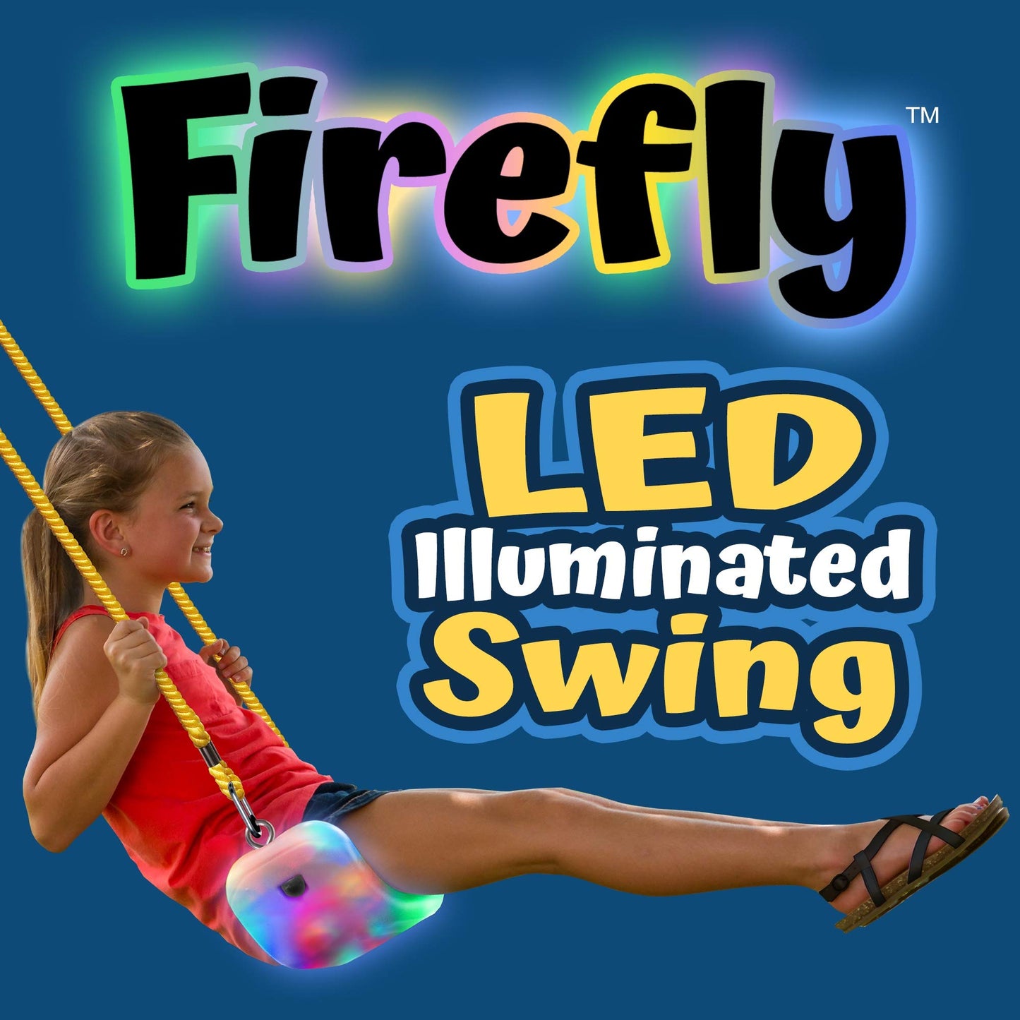 Firefly LED Light Up Swing Seat with Adjustable Rope and Chain – 150 lb Capacity | XDP Recreation