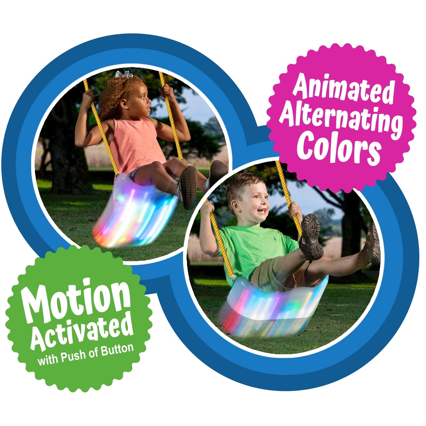 Firefly LED Light Up Swing Seat with Adjustable Rope and Chain – 150 lb Capacity | XDP Recreation