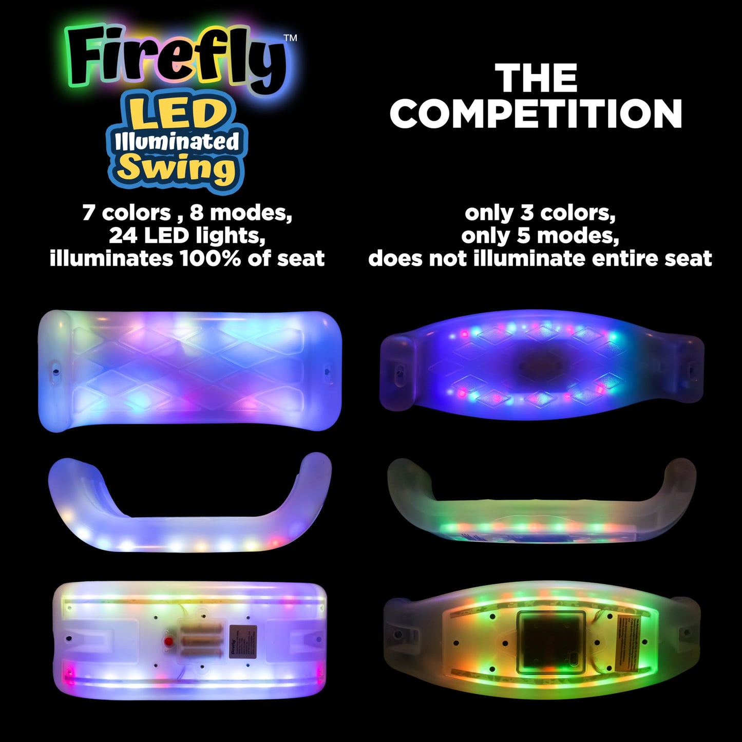 Firefly LED Light Up Swing Seat with Adjustable Rope and Chain – 150 lb Capacity | XDP Recreation