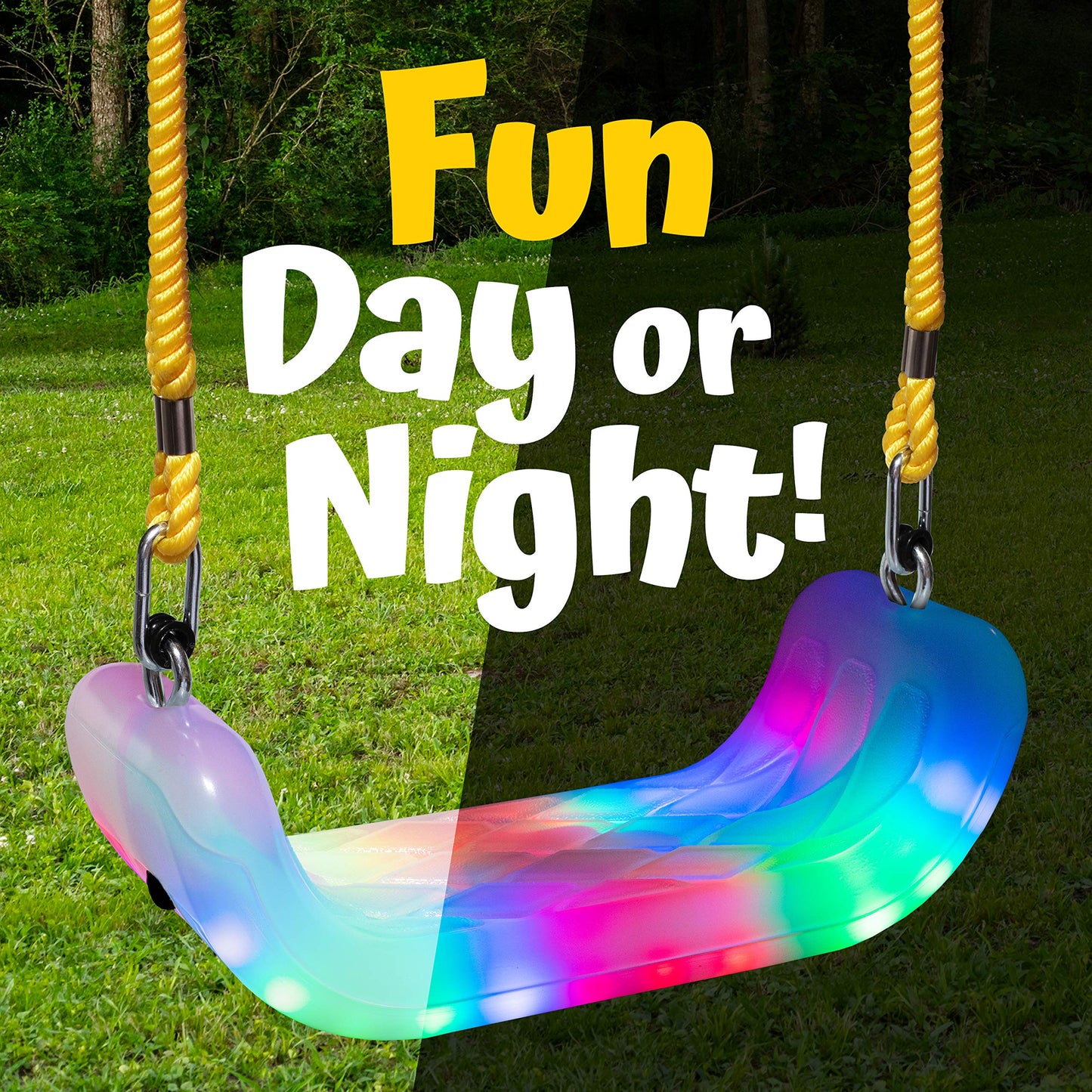 Firefly LED Light Up Swing Seat with Adjustable Rope and Chain – 150 lb Capacity | XDP Recreation