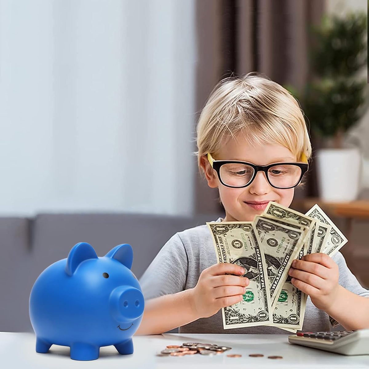 XDRELEC Piggy Bank – Shatterproof Plastic Money Bank for Kids, Dark Blue, Medium