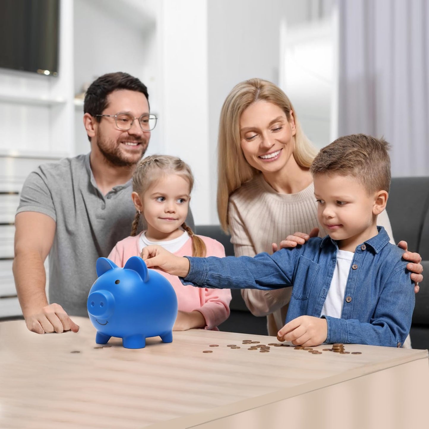 XDRELEC Piggy Bank – Shatterproof Plastic Money Bank for Kids, Dark Blue, Medium