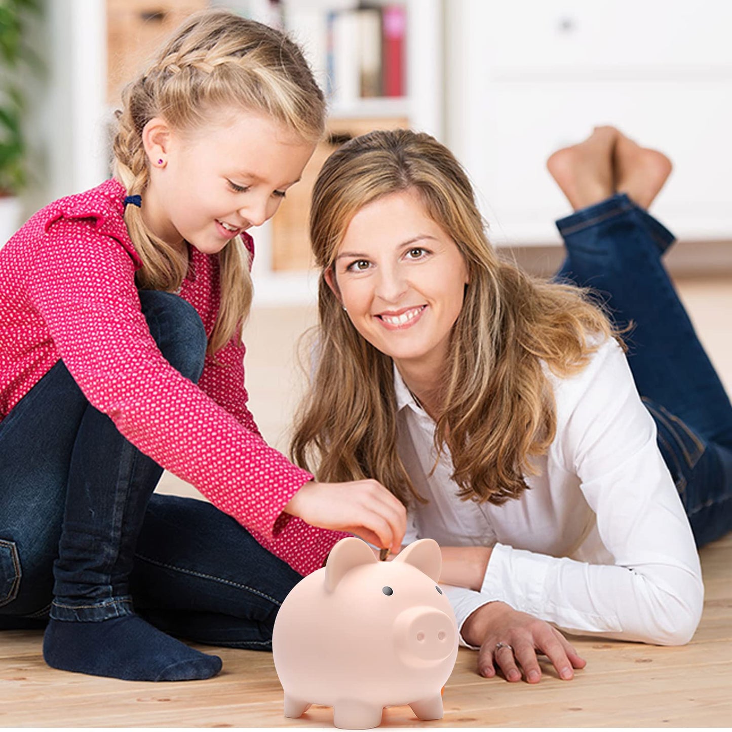 XDRELEC Piggy Bank – Medium Flesh-Colored Plastic Coin Bank for Kids