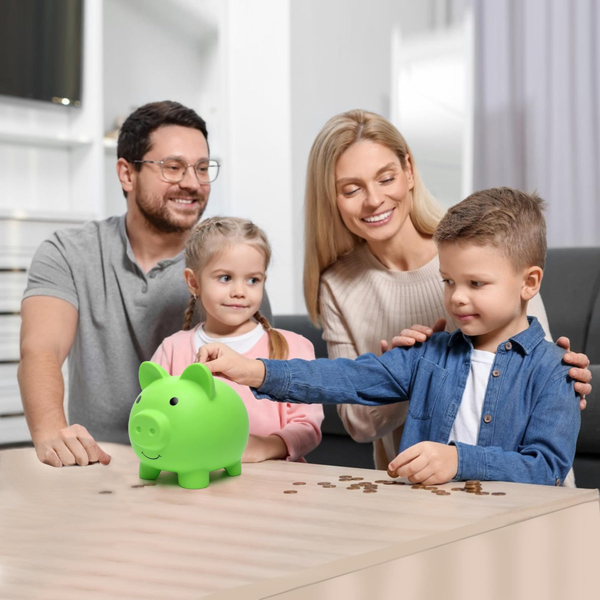 XDRELEC Piggy Bank – Green, Medium, Shatterproof Plastic Coin Bank for Kids