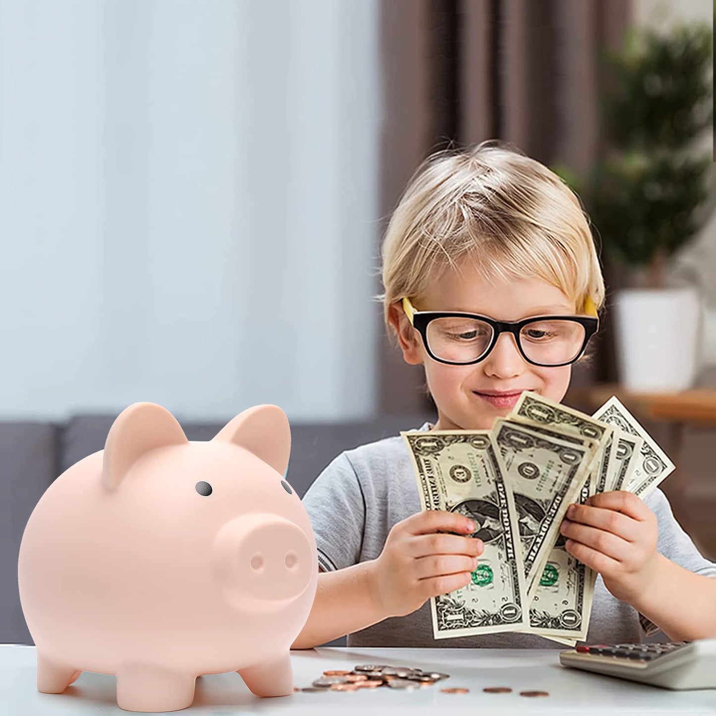 XDRELEC Piggy Bank – Medium Flesh-Colored Plastic Coin Bank for Kids
