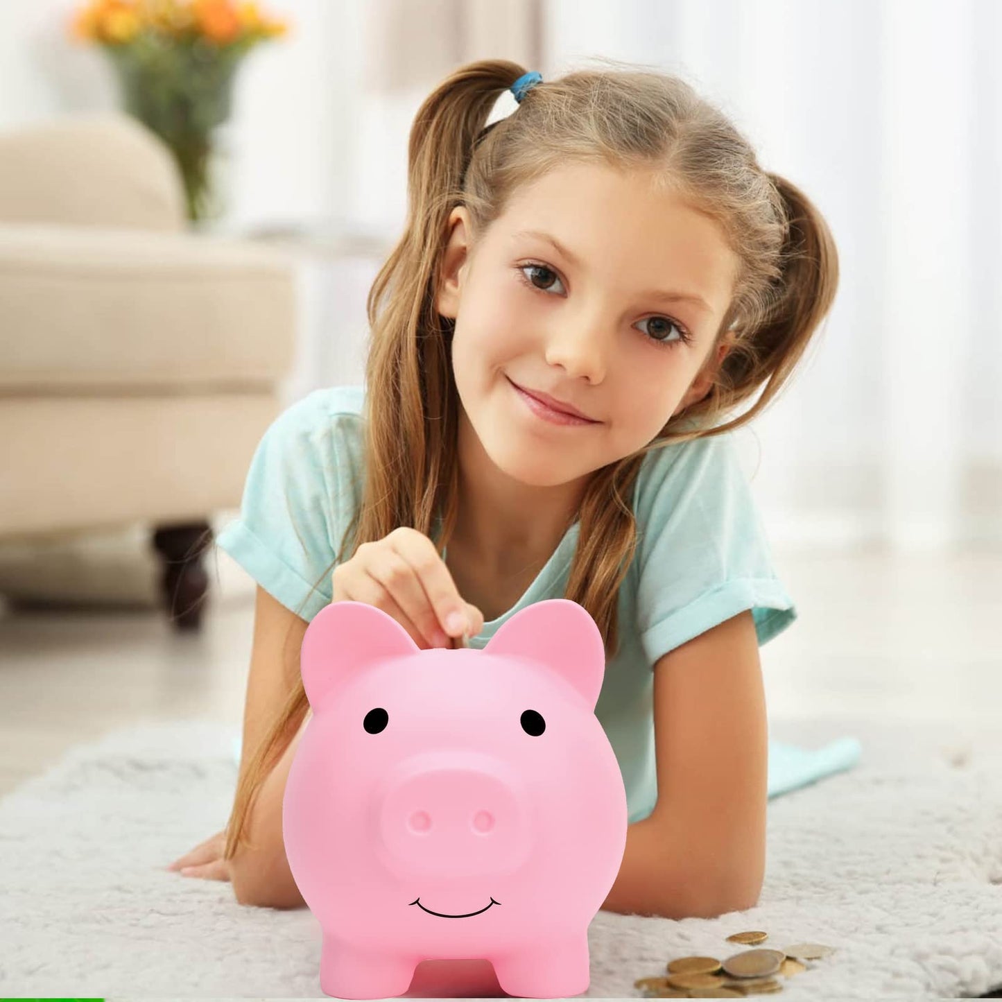 XDRELEC Piggy Bank Pink (Medium) – Shatterproof Plastic Coin Bank for Kids