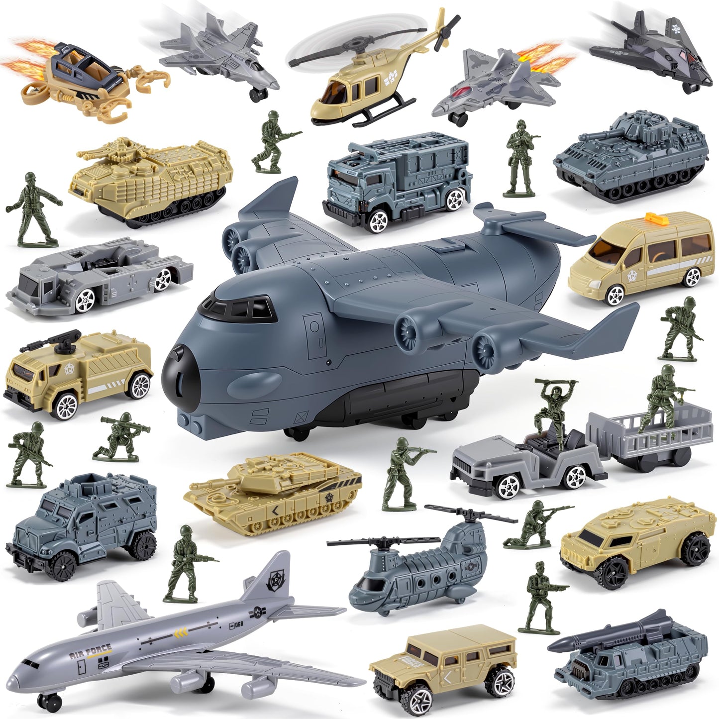 XDUOYJOY 33-in-1 Military Airplane Toy Set with Army Men – Vehicles, Tanks, Planes, Helicopters & Play Mat