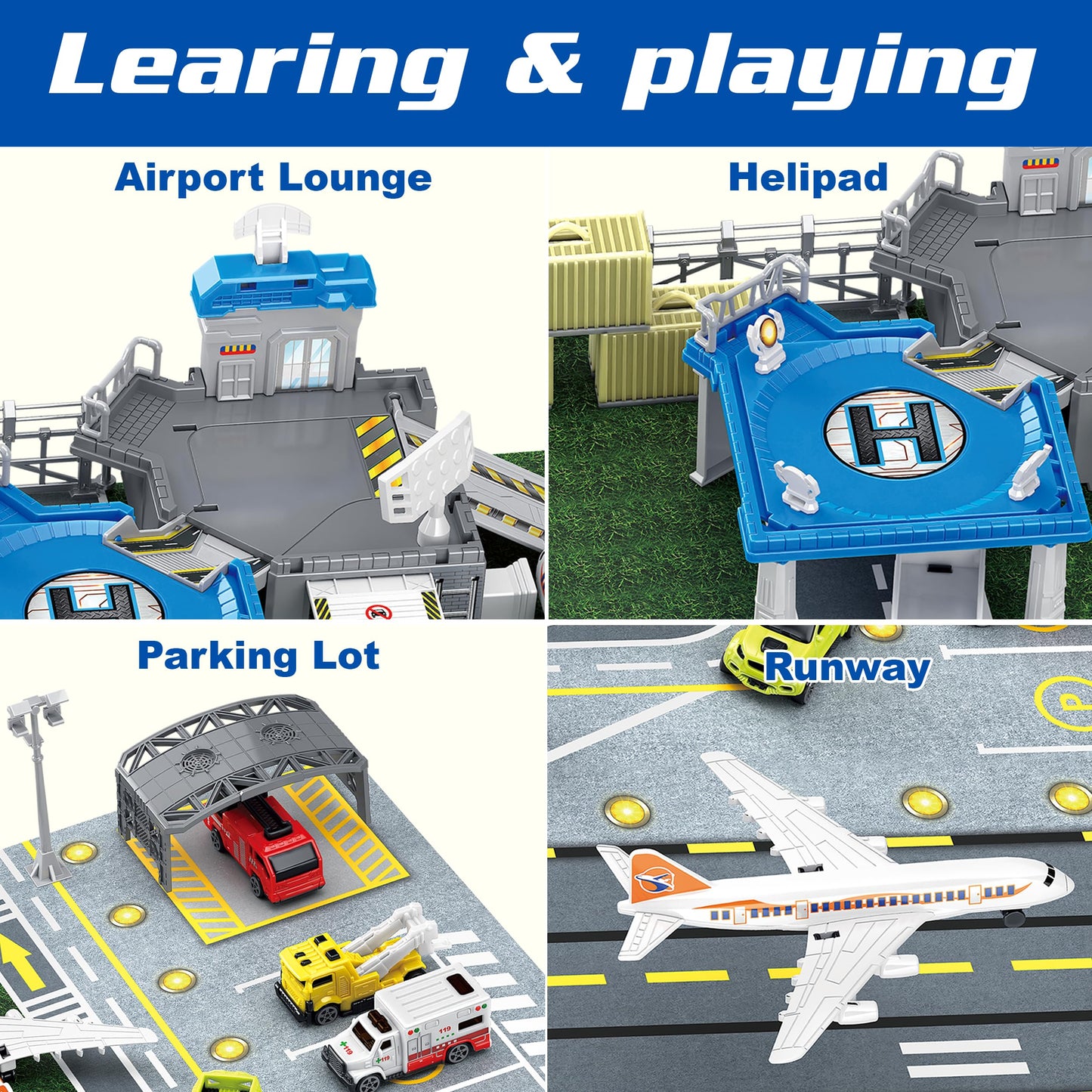 XDUOYJOY Airplane Toy Set with Trucks, Helicopter, Planes & Playmat – Airport Aviation Toys for Boys & Girls