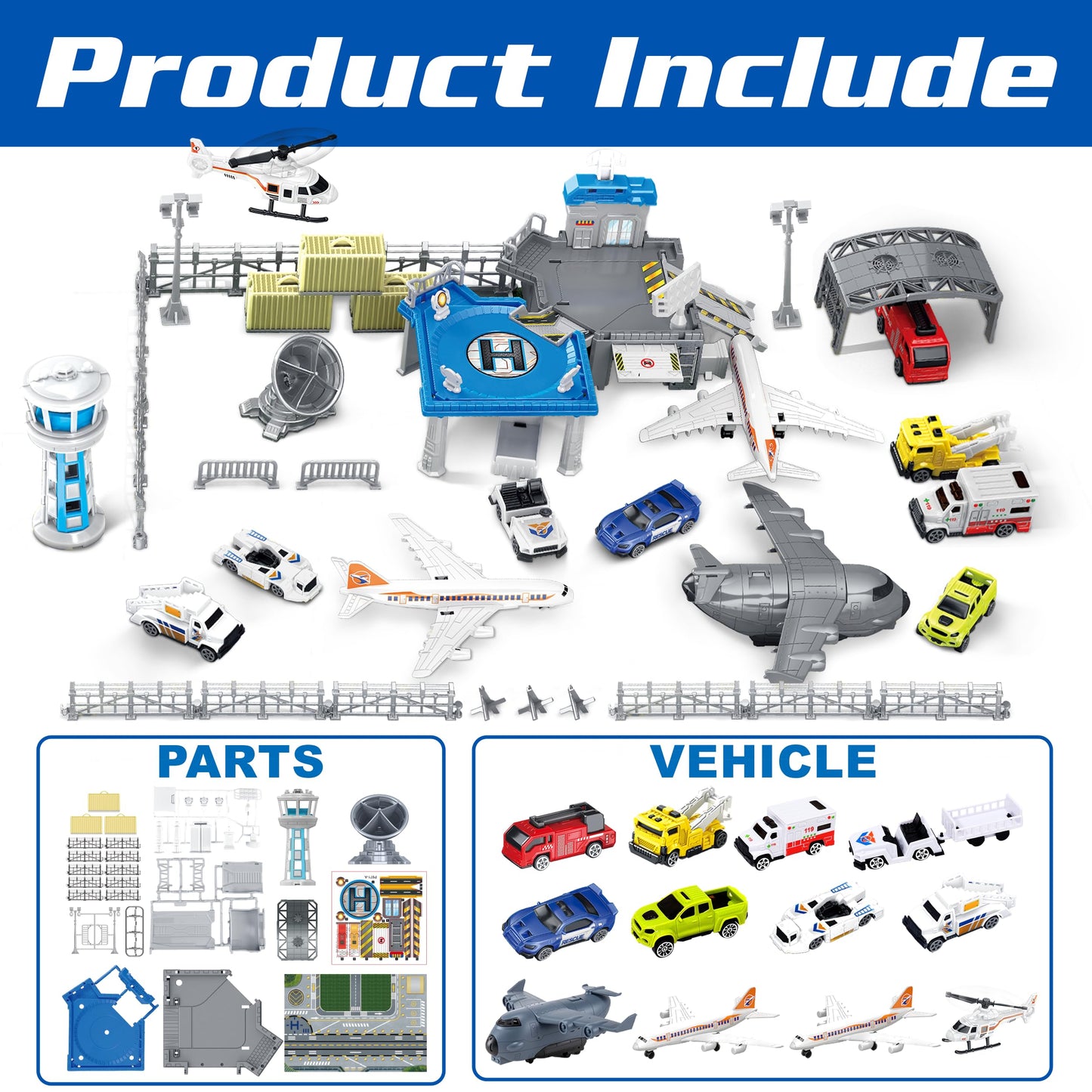 XDUOYJOY Airplane Toy Set with Trucks, Helicopter, Planes & Playmat – Airport Aviation Toys for Boys & Girls