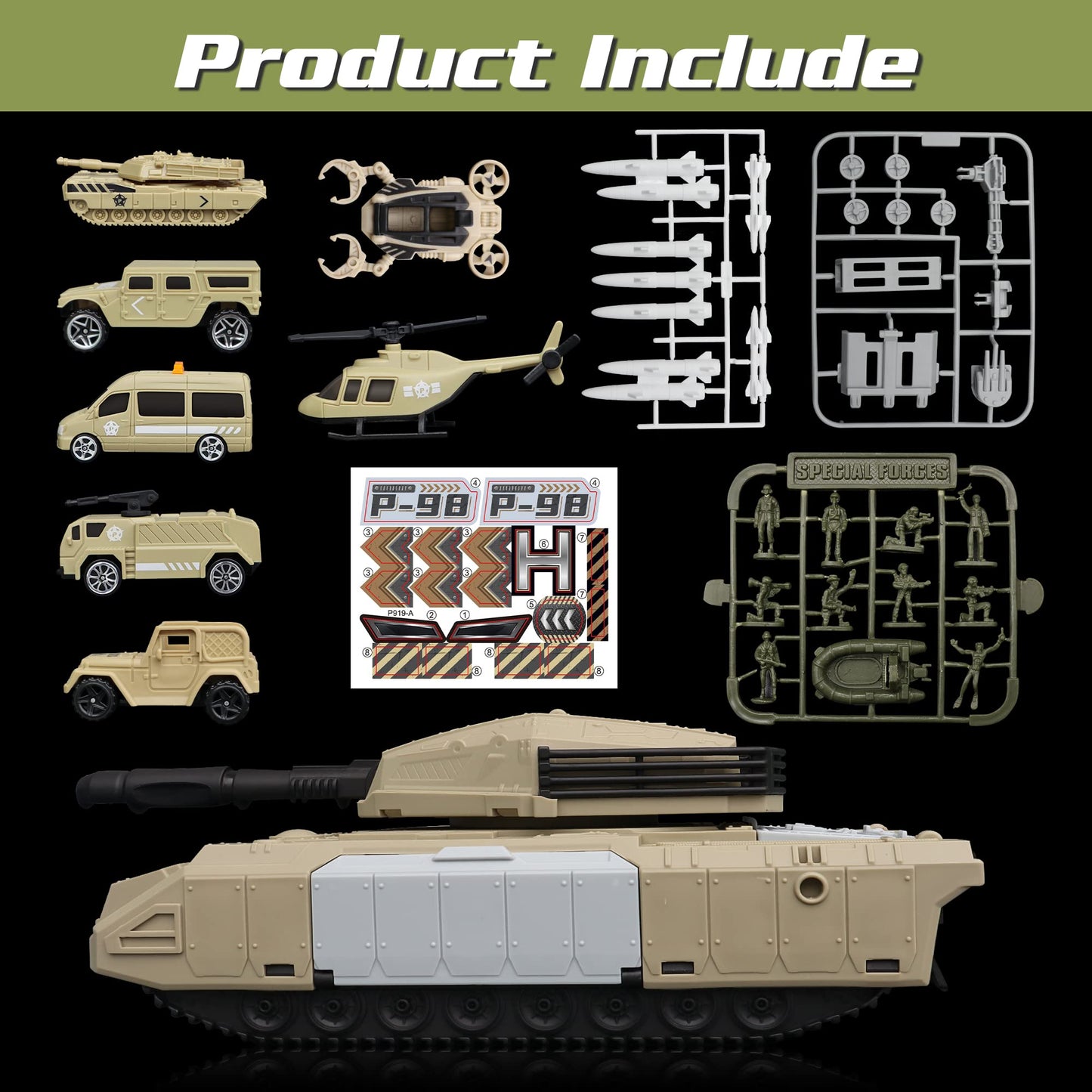 XDUOYJOY Military Tank Toy Sets – 7-Vehicle Army Playset with Easy Storage | Gift for Boys Aged 4-7