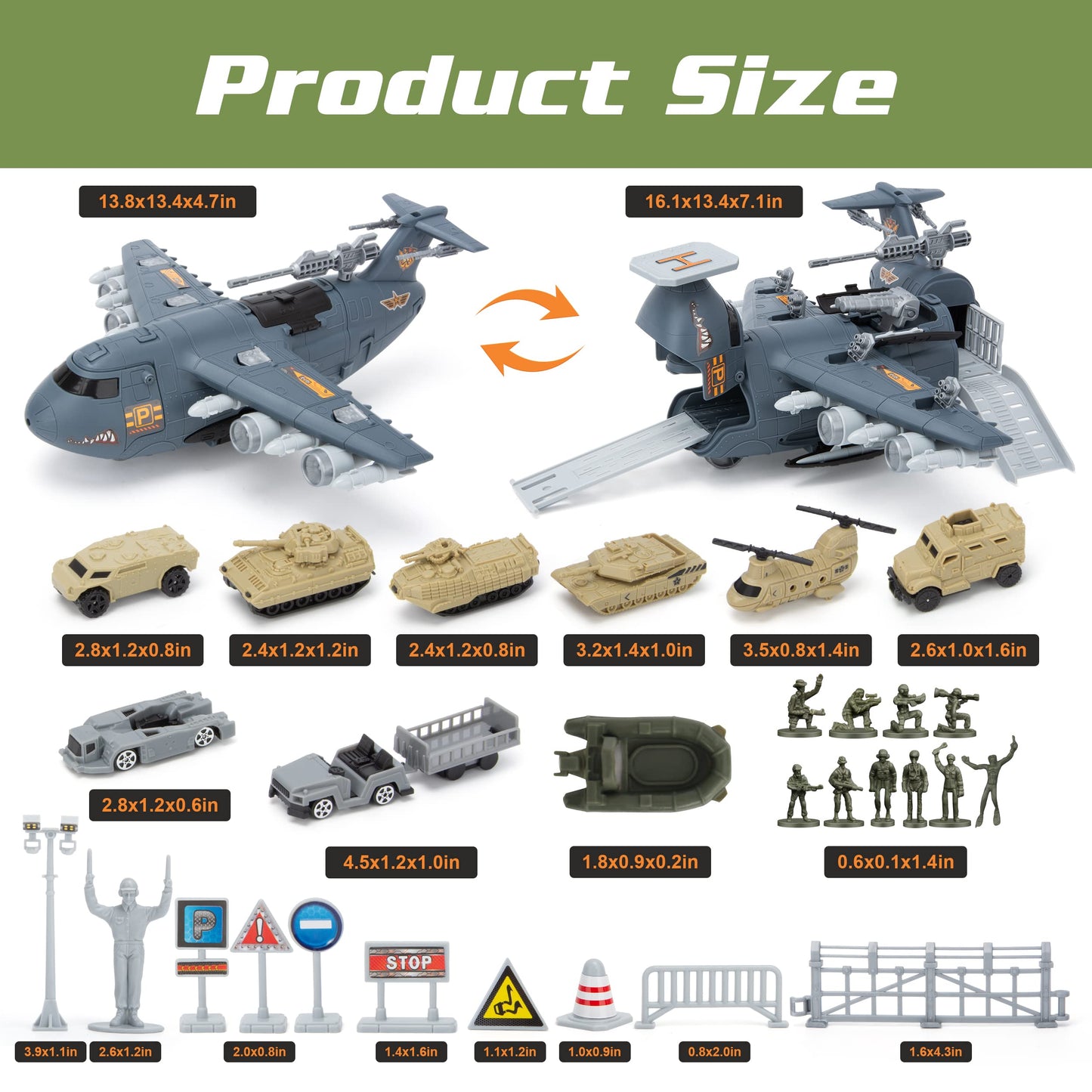 XDUOYJOY Military Airplane Toy Set – 8 Vehicles, Transforming Fighter Jet, Army Cars & Helicopter | Gift for Boys Aged 4-7