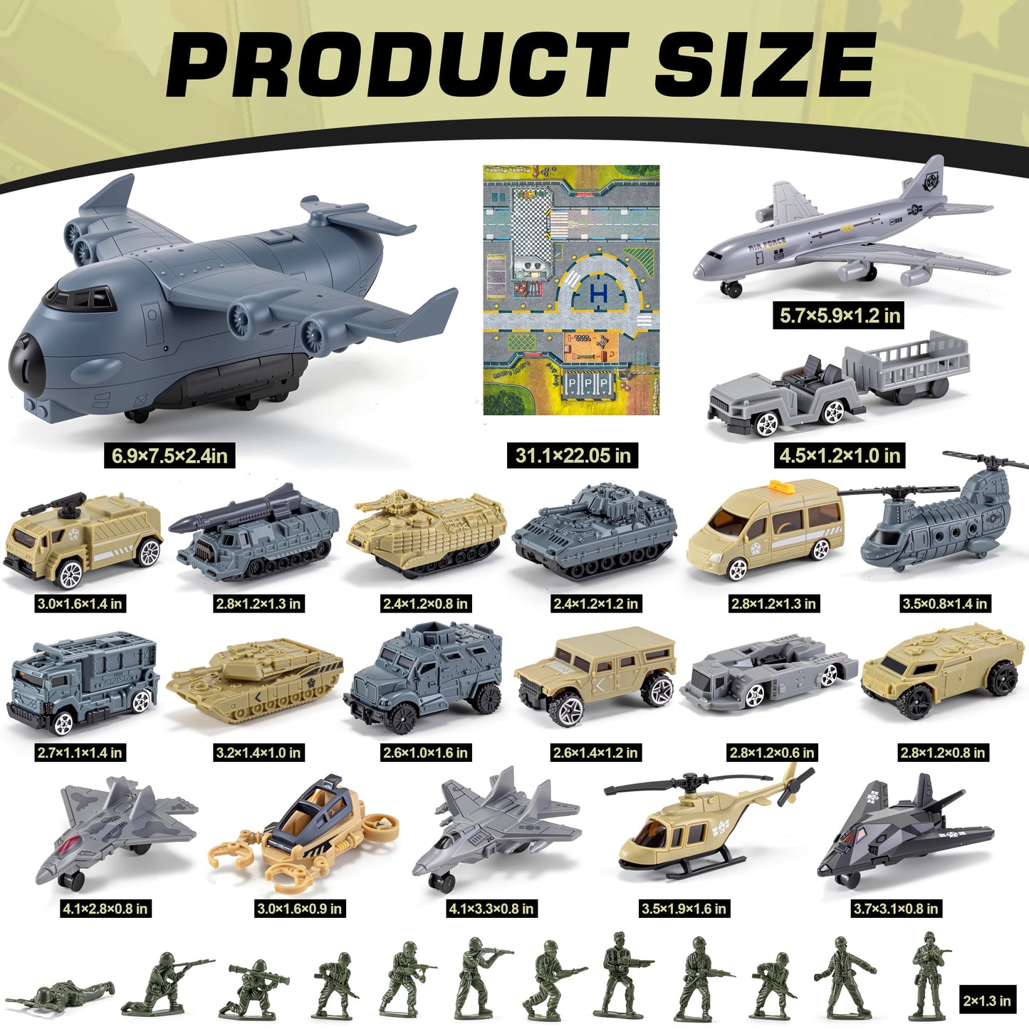 XDUOYJOY 33-in-1 Military Airplane Toy Set with Army Men – Vehicles, Tanks, Planes, Helicopters & Play Mat