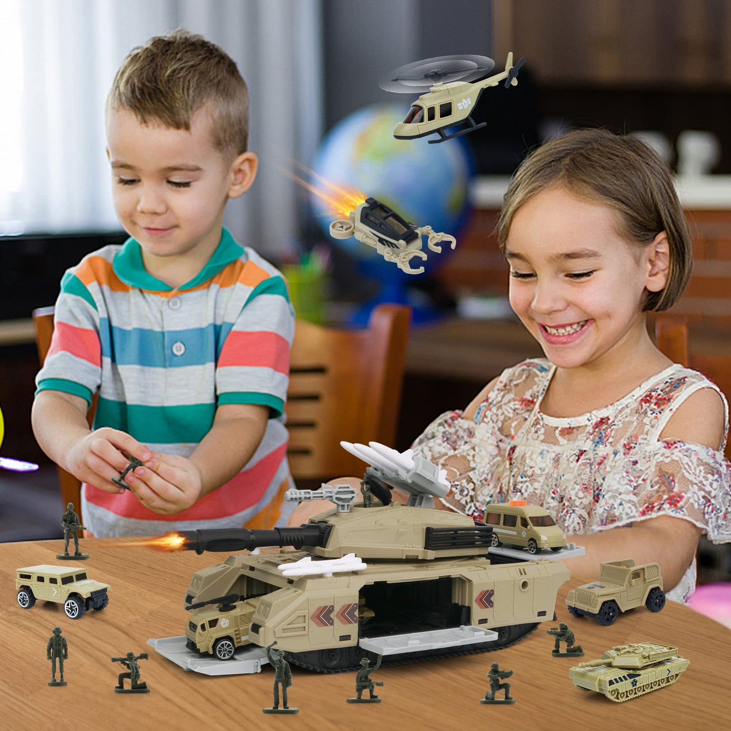 XDUOYJOY Military Tank Toy Sets – 7-Vehicle Army Playset with Easy Storage | Gift for Boys Aged 4-7