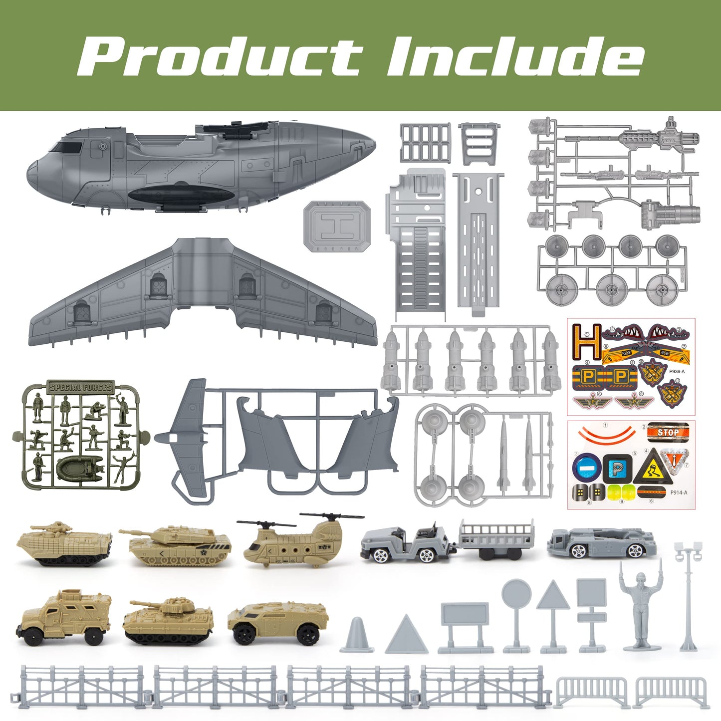 XDUOYJOY Military Airplane Toy Set – 8 Vehicles, Transforming Fighter Jet, Army Cars & Helicopter | Gift for Boys Aged 4-7