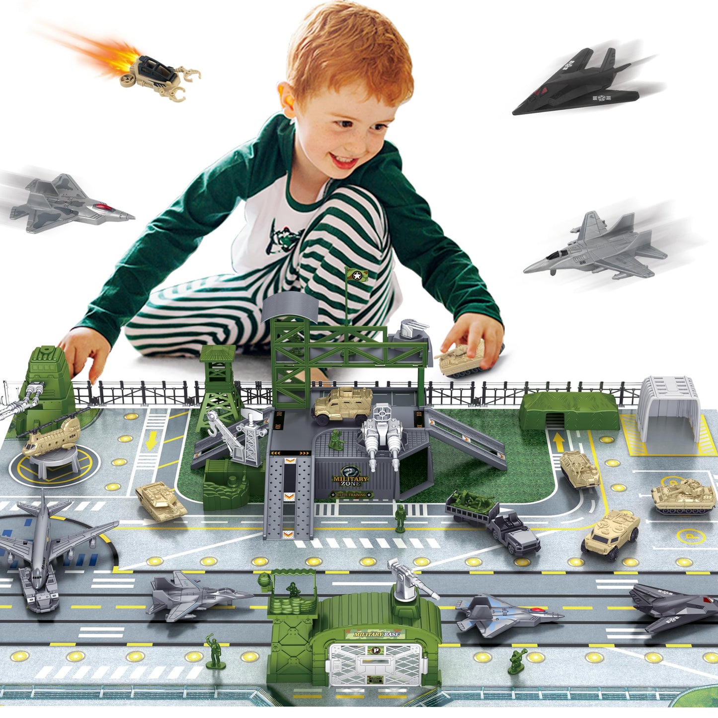 XDUOYJOY Military Base Toy Set - 13 Vehicles, Play Mat & Figures