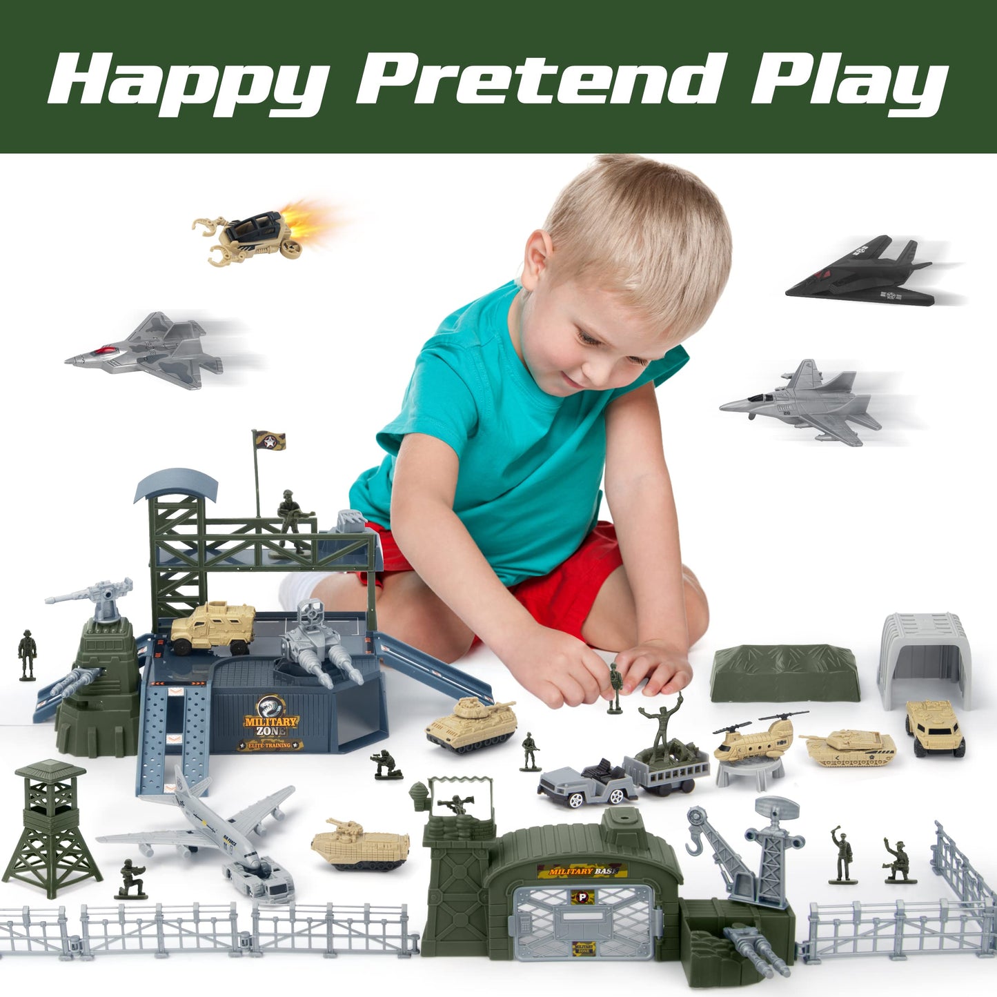XDUOYJOY Military Base Toy Set - 13 Vehicles, Play Mat & Figures