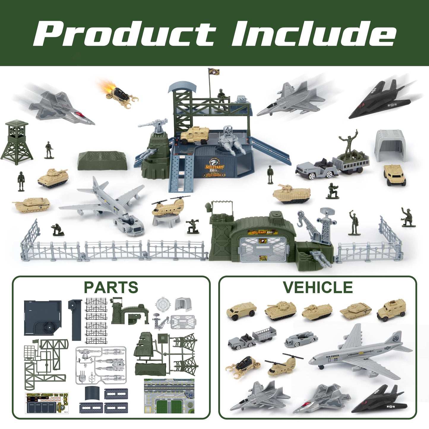 XDUOYJOY Military Base Toy Set - 13 Vehicles, Play Mat & Figures