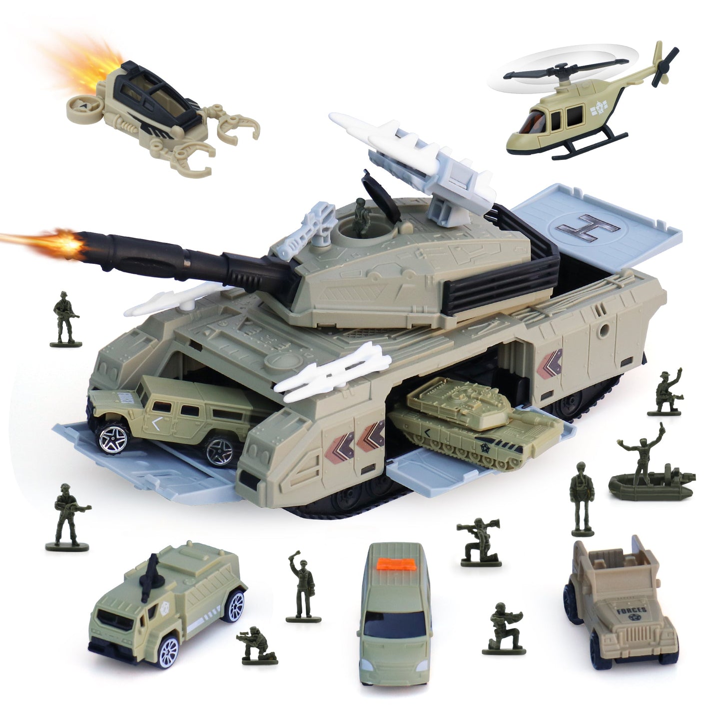 XDUOYJOY Military Tank Toy Sets – 7-Vehicle Army Playset with Easy Storage | Gift for Boys Aged 4-7