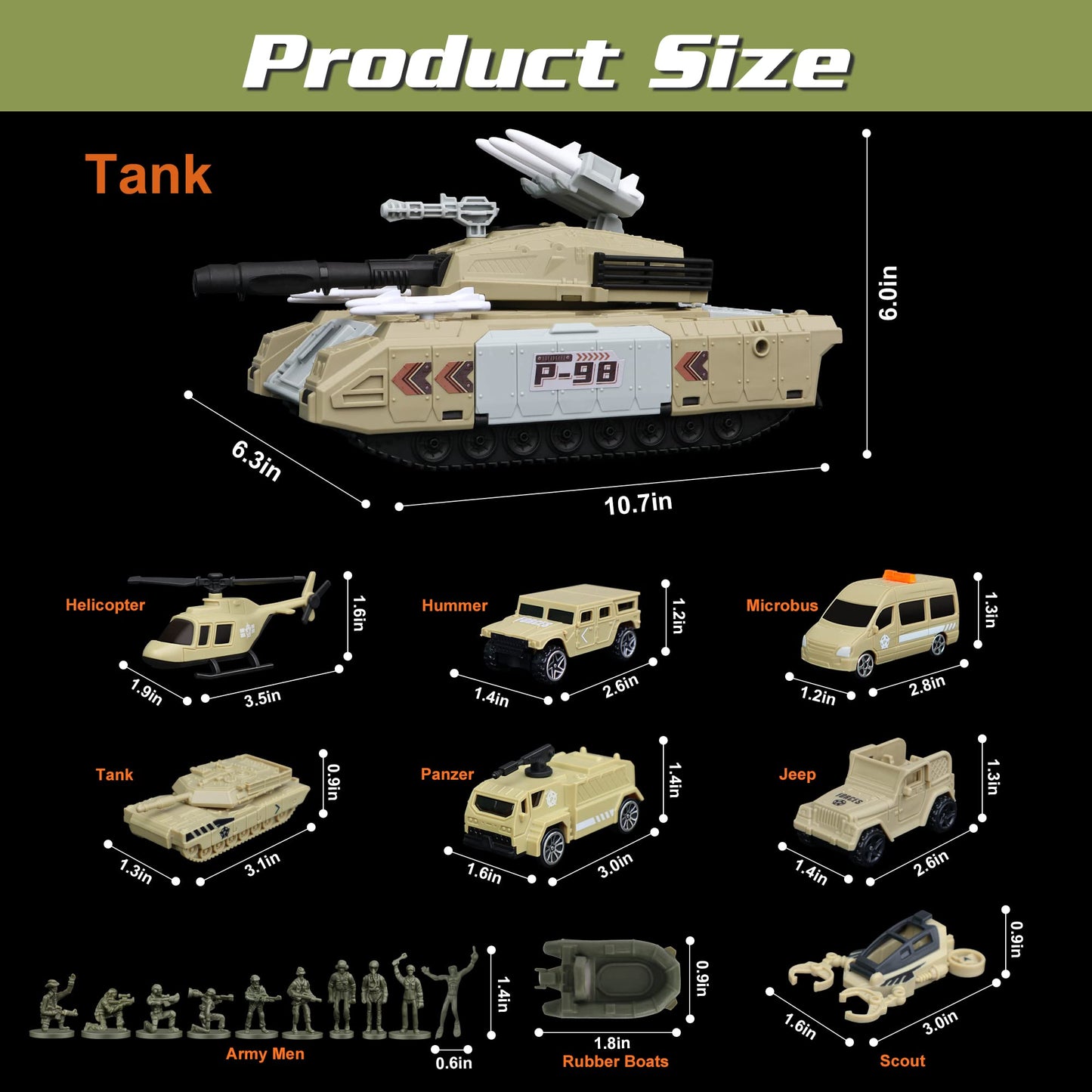 XDUOYJOY Military Tank Toy Sets – 7-Vehicle Army Playset with Easy Storage | Gift for Boys Aged 4-7