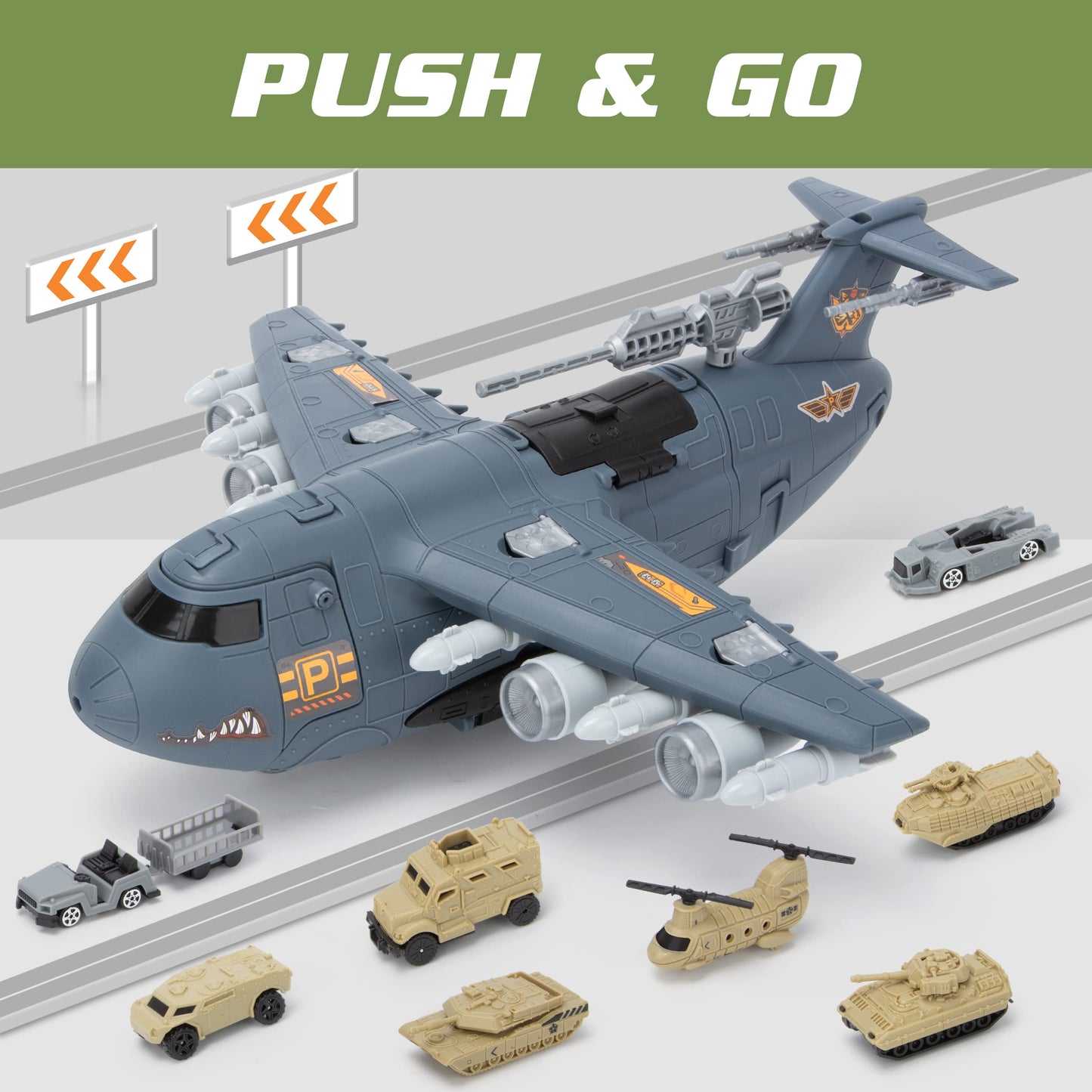 XDUOYJOY Military Airplane Toy Set – 8 Vehicles, Transforming Fighter Jet, Army Cars & Helicopter | Gift for Boys Aged 4-7