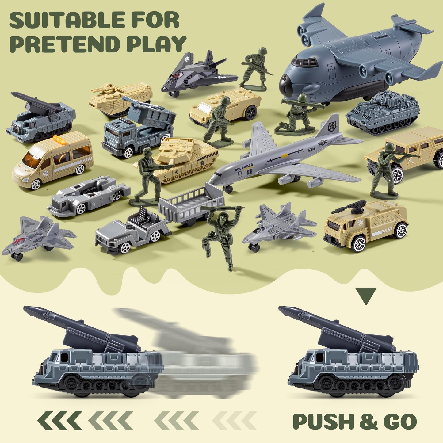 XDUOYJOY 33-in-1 Military Airplane Toy Set with Army Men – Vehicles, Tanks, Planes, Helicopters & Play Mat