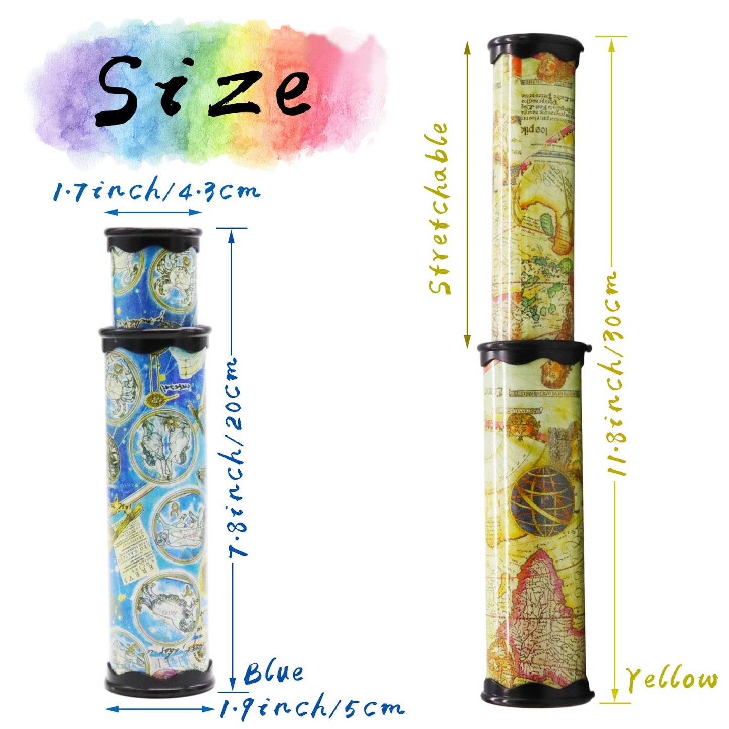 Xeehwb 2 Pack Classic Kaleidoscope Toy – Magic Rotating Kaleidoscope & Stretchable World Kaleidoscope