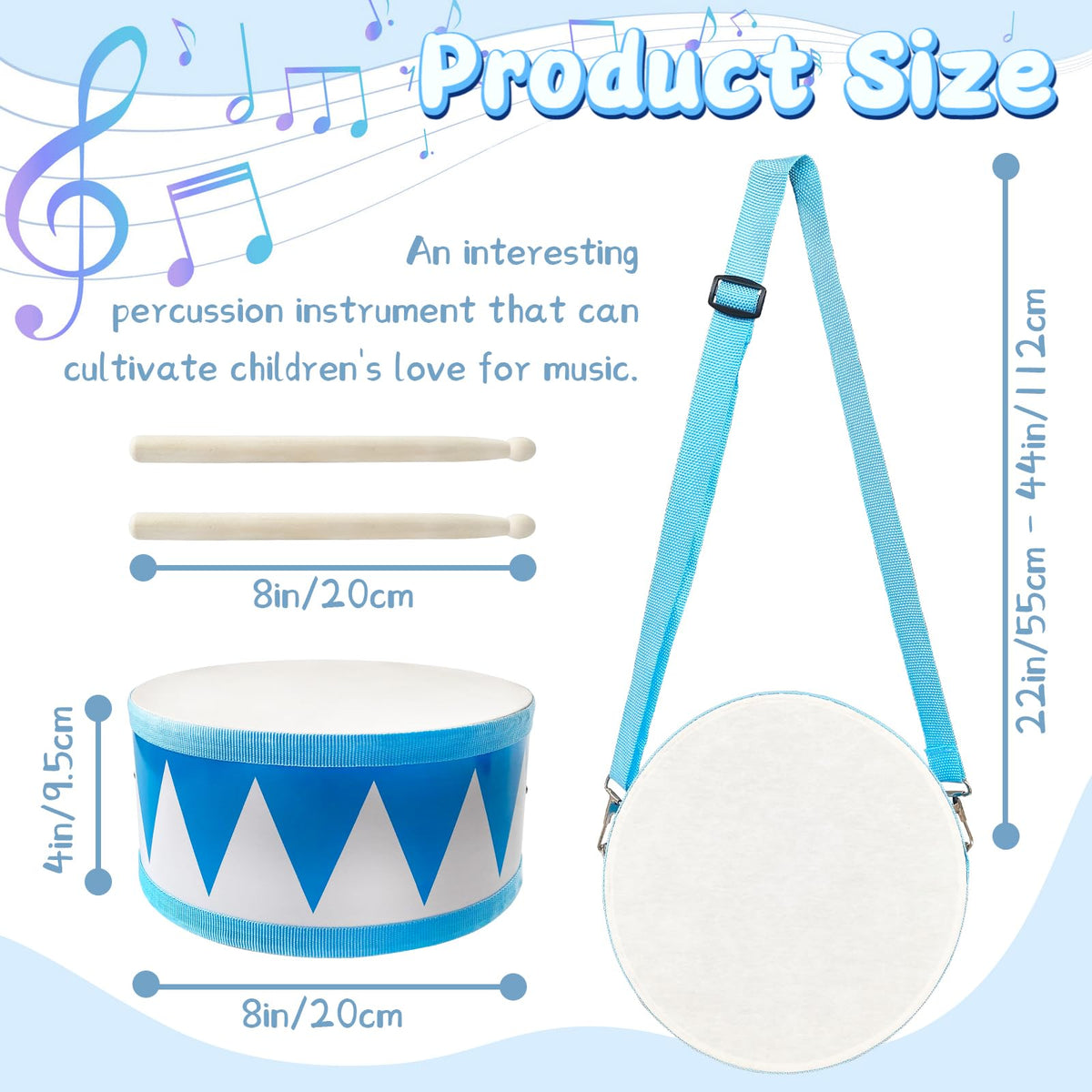 Xeehwb Kids Drum Set - 8-Inch Wooden Toy with Adjustable Strap
