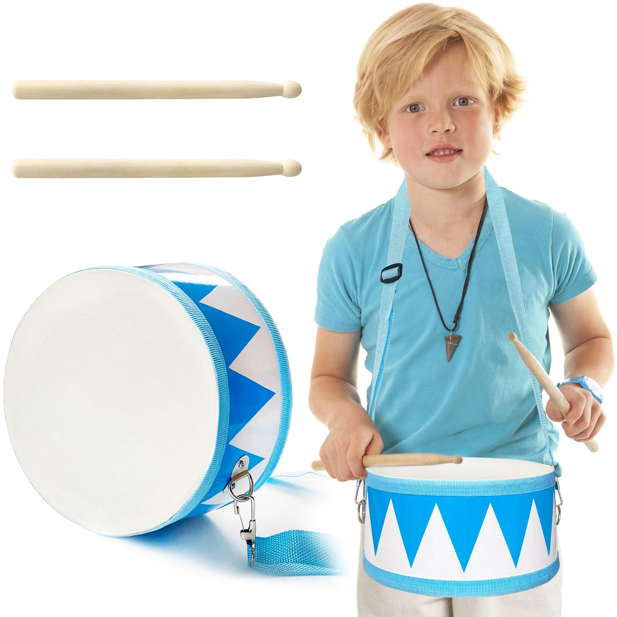 Xeehwb Kids Drum Set - 8-Inch Wooden Toy with Adjustable Strap