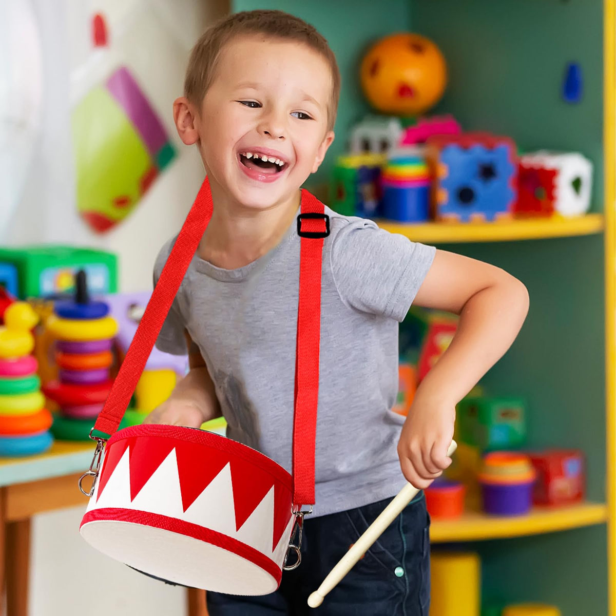 Xeehwb Kids Drum Set - 8in Wooden Toy Drum with Adjustable Strap | Educational Musical Toy