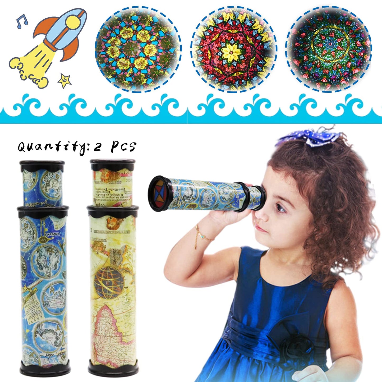 Xeehwb 2 Pack Classic Kaleidoscope Toy – Magic Rotating Kaleidoscope & Stretchable World Kaleidoscope