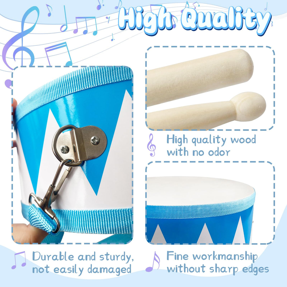 Xeehwb Kids Drum Set - 8-Inch Wooden Toy with Adjustable Strap