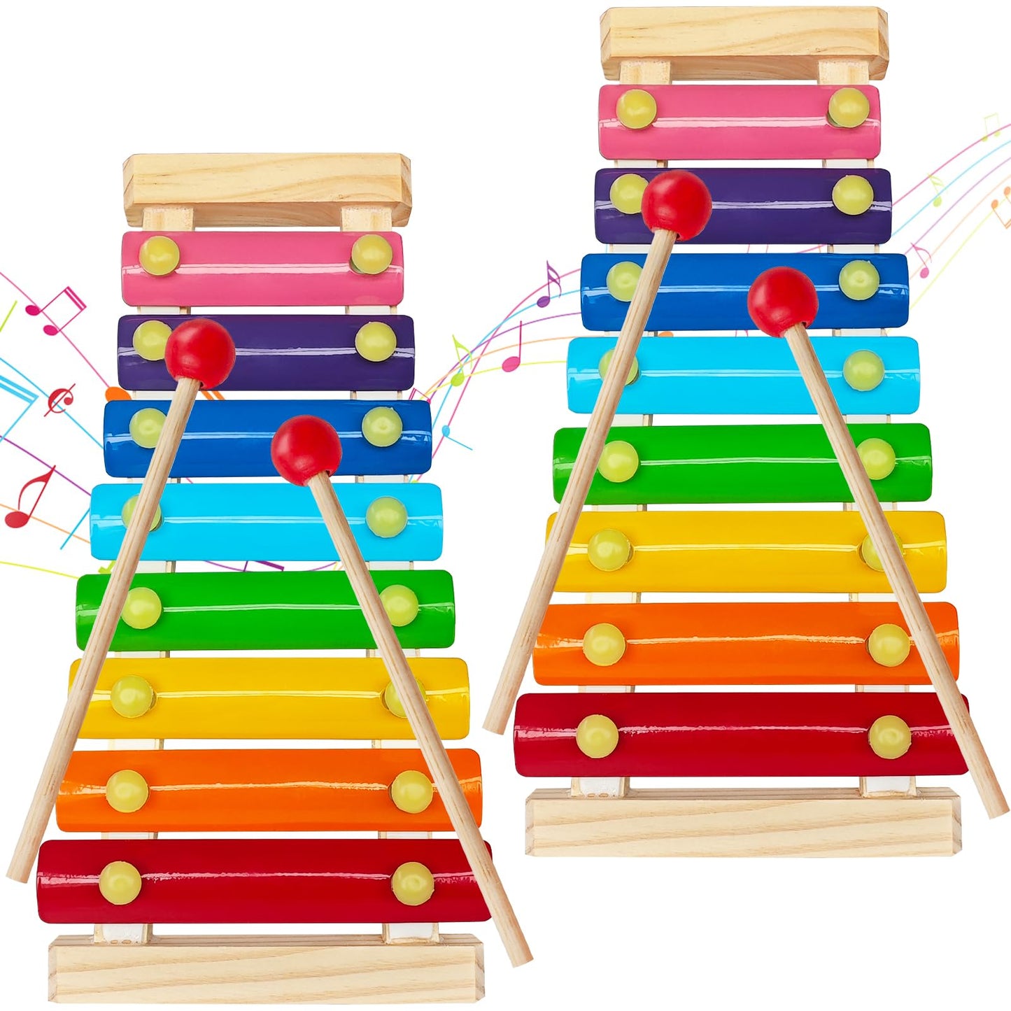 Xeehwb 2 Pcs Wooden Xylophone for Kids – 8-Key Educational Musical Toy with Mallets